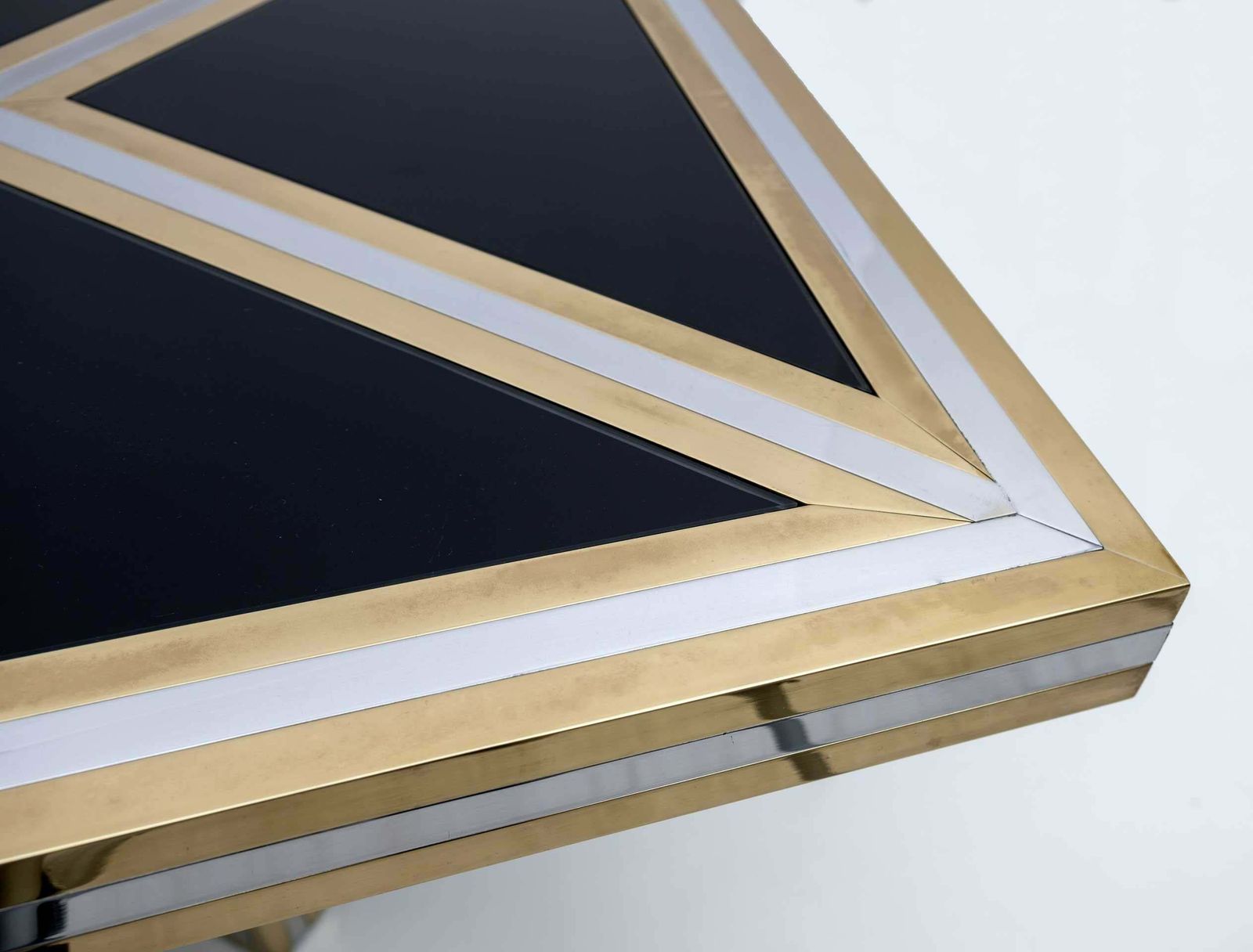 Romeo Rega Mid Century Modern Italian Black Glass, Brass And Chrome Dining Table photo for sale