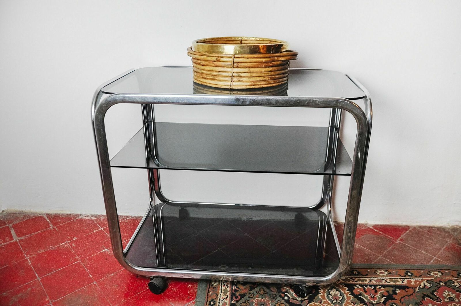 Rattan And Brass Basket, Italy, 1970s photo buy