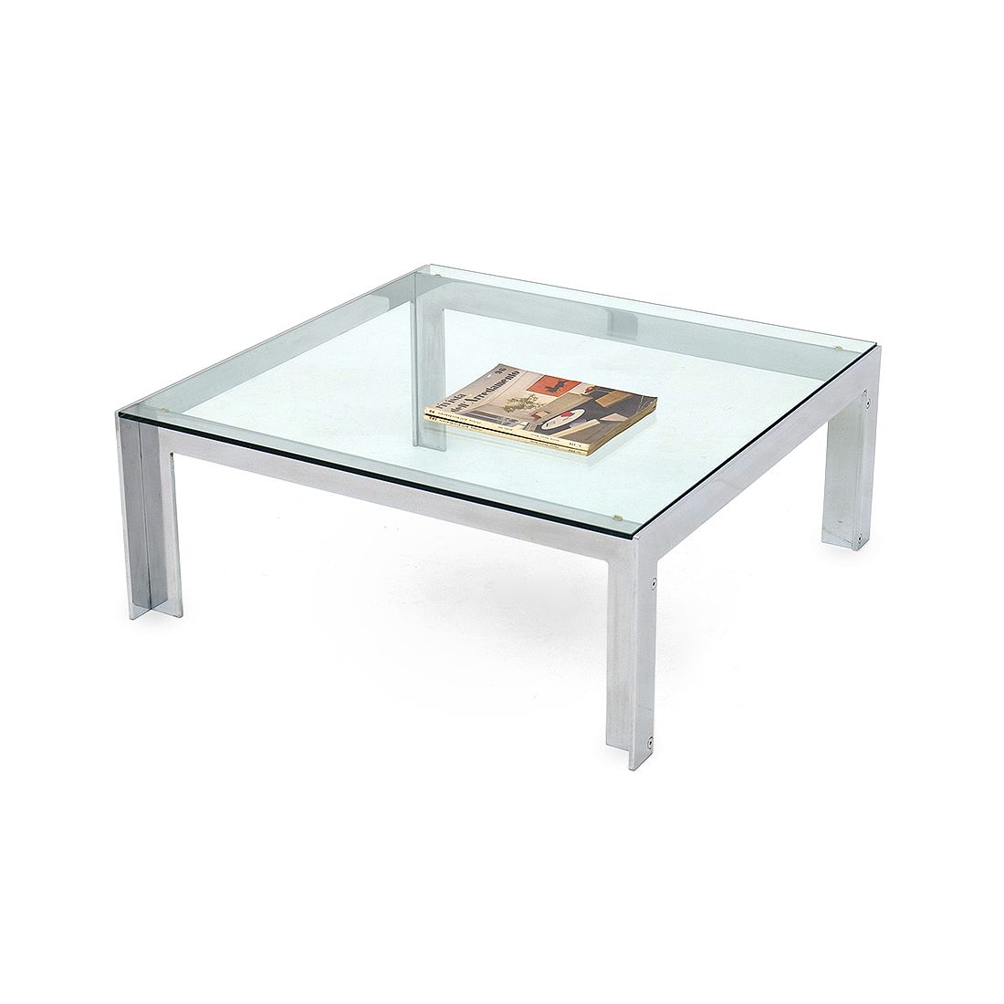 Steel And Glass Coffee Table By Alberto Rosselli For Saporiti, 1970s photo vintage