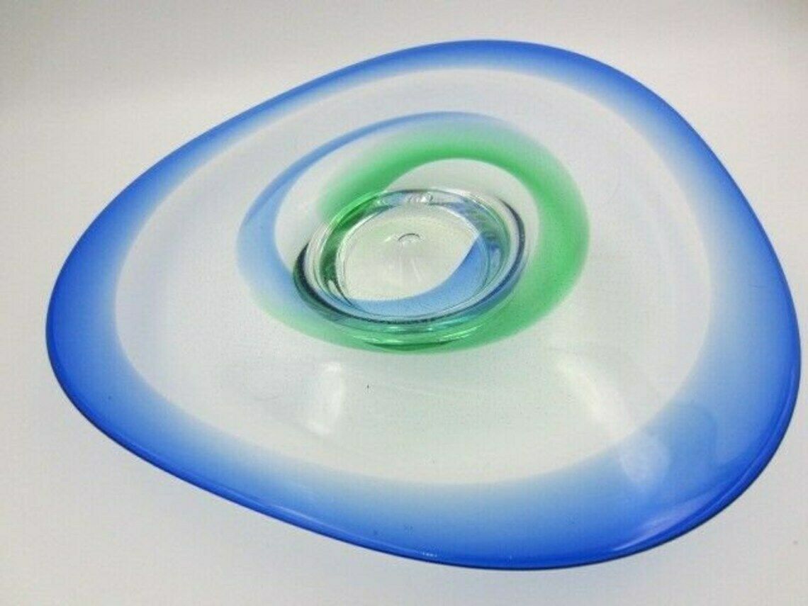 Large Green Blue Organic Sommerso And Fine Bubbles Art Glass Centrepiece Bowl photo furniture