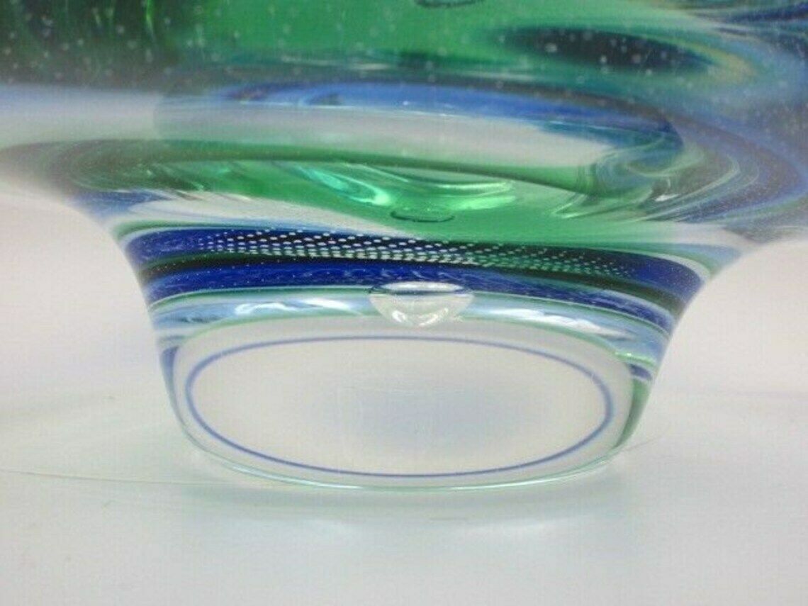 Large Green Blue Organic Sommerso And Fine Bubbles Art Glass Centrepiece Bowl photo buy