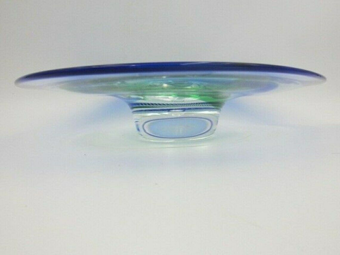 Large Green Blue Organic Sommerso And Fine Bubbles Art Glass Centrepiece Bowl photo vintage