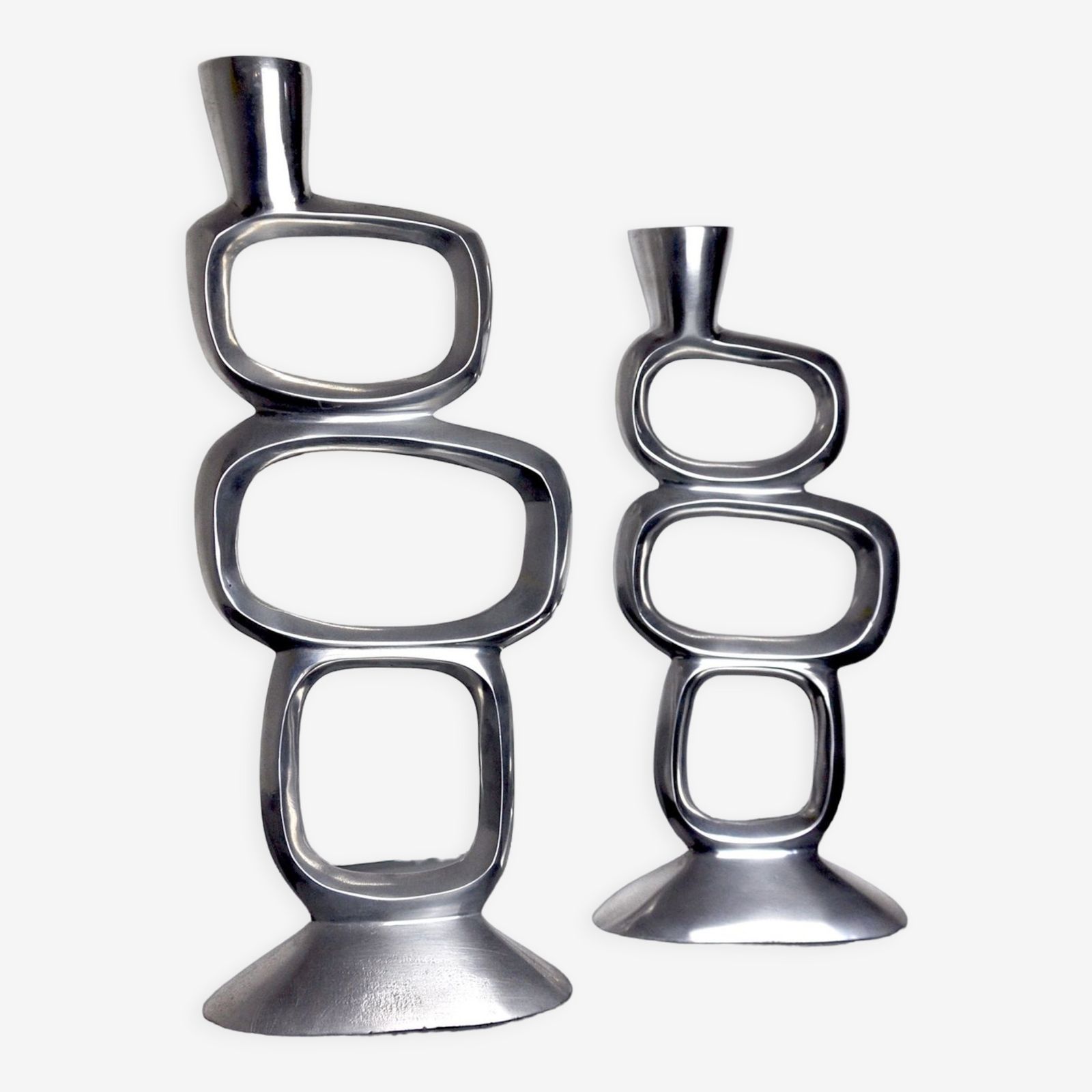 Pair Of Circle Candlesticks By Matthew Hilton, England, 1980