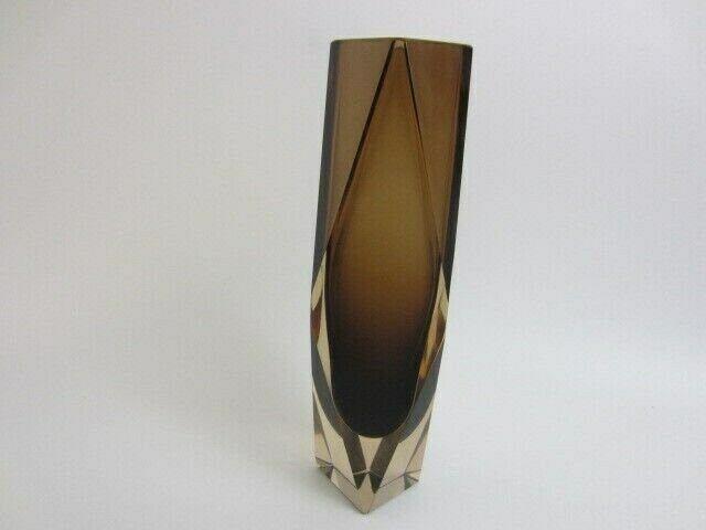 Space Age V Nason Cinnamon And Gold Sommerso Art Glass Vase Faceted Geometric photo vinterior