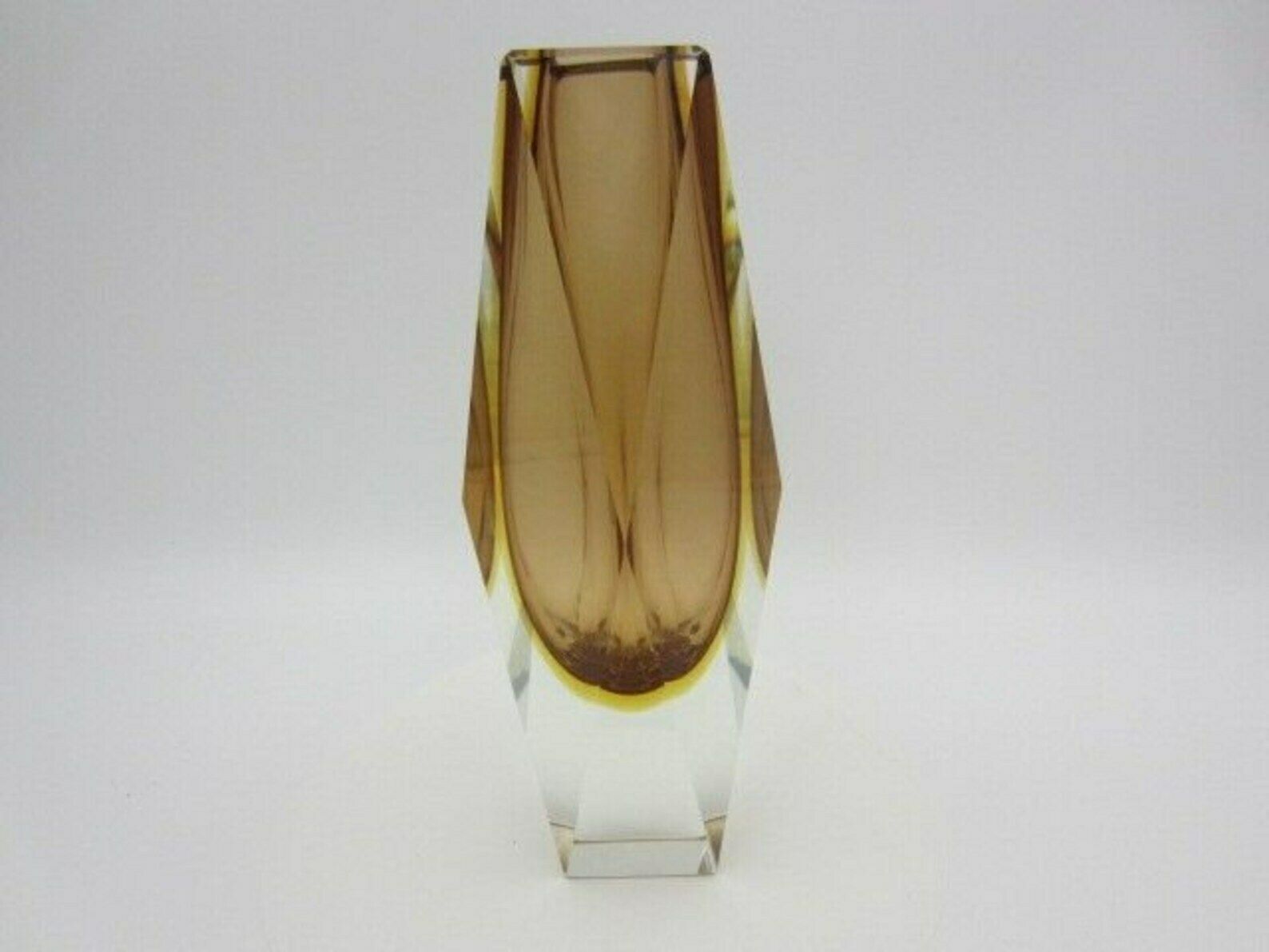 Space Age Brown And Golden Amber Sommerso Art Glass Faceted Vase Made In Italy photo furniture