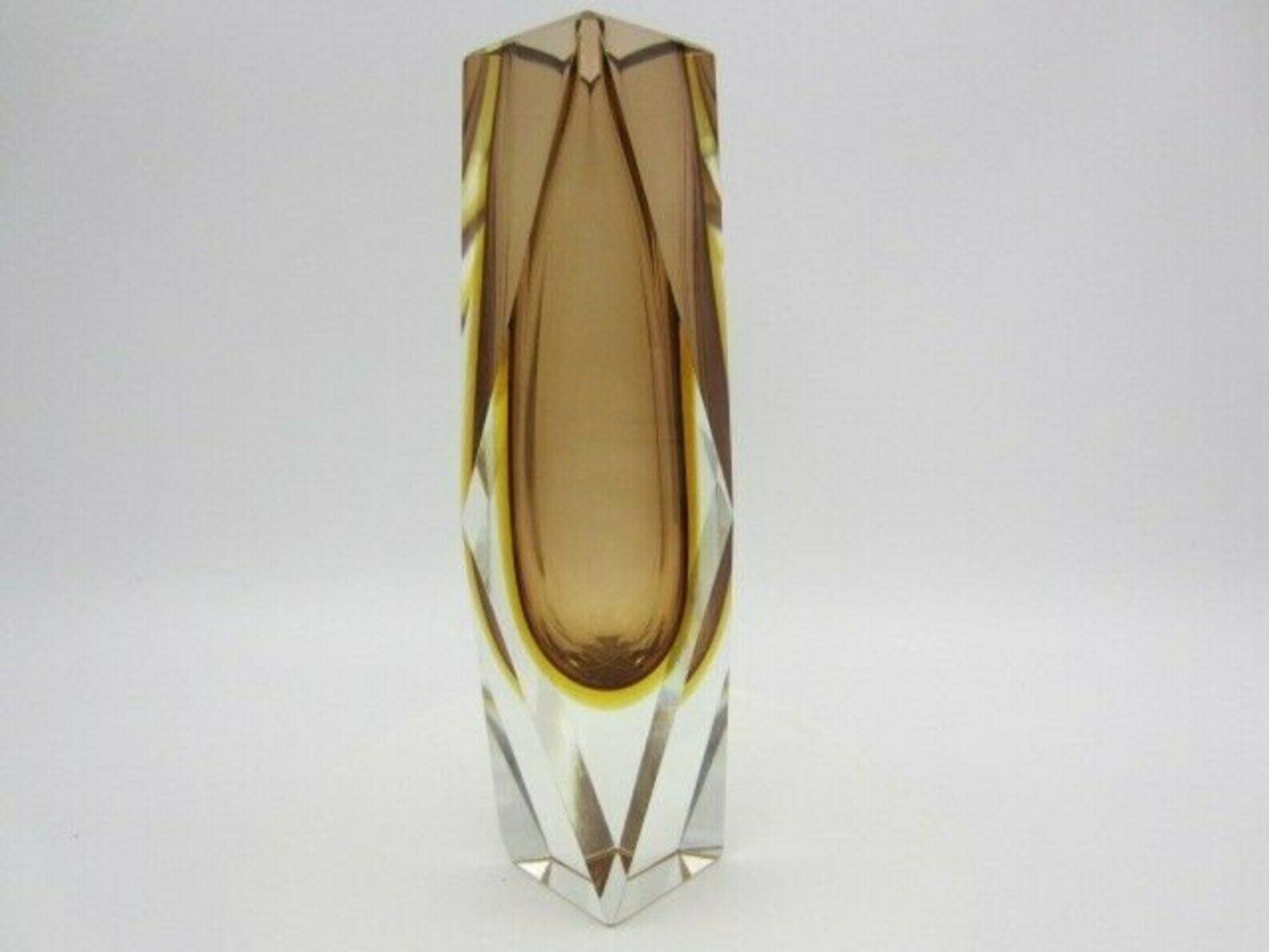 Space Age Brown And Golden Amber Sommerso Art Glass Faceted Vase Made In Italy photo Home Decor