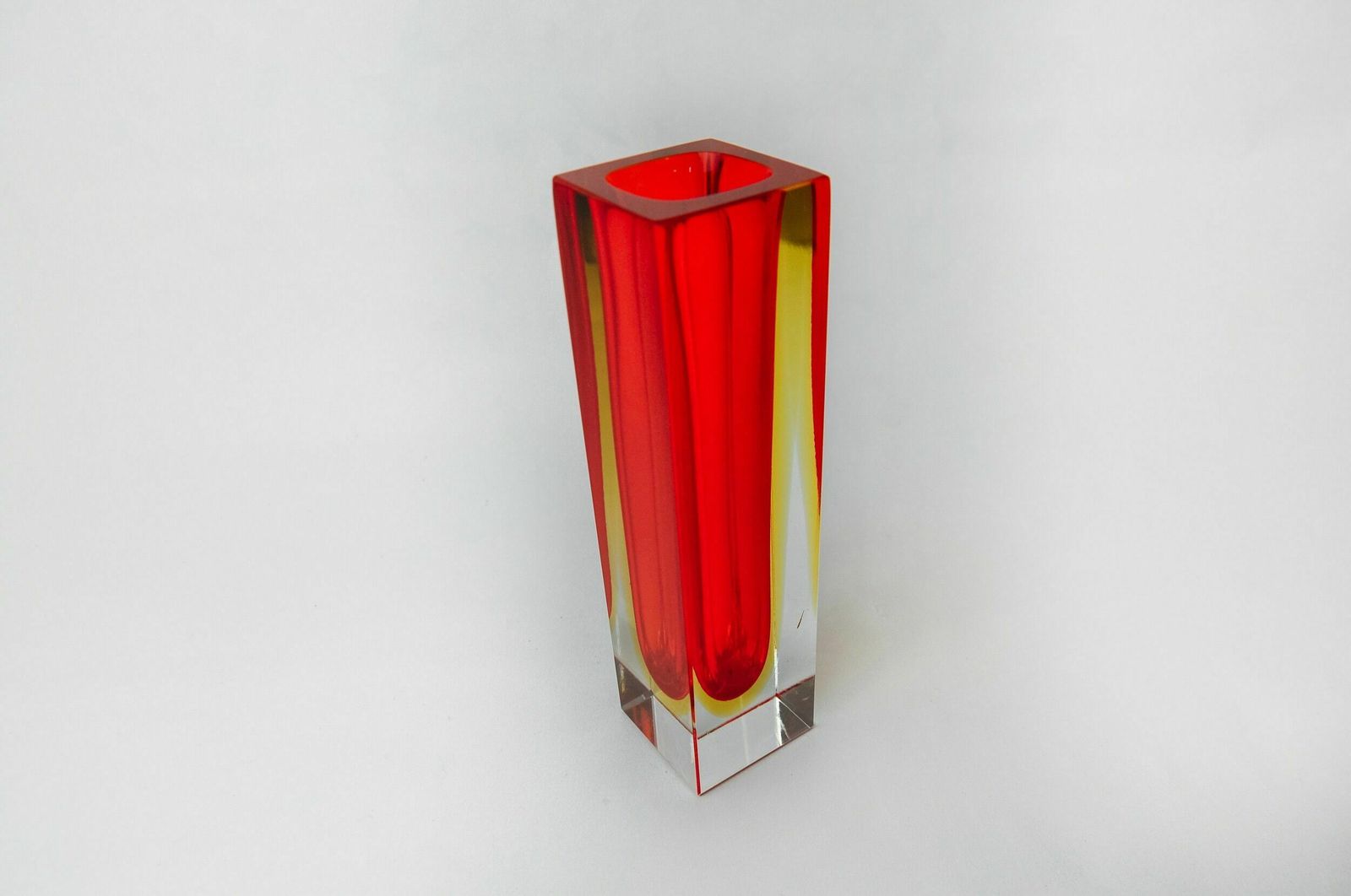 Red And Yellow Cubic Sommerso Vase By Seguso, Murano, Italy, 1970 photo vinterior