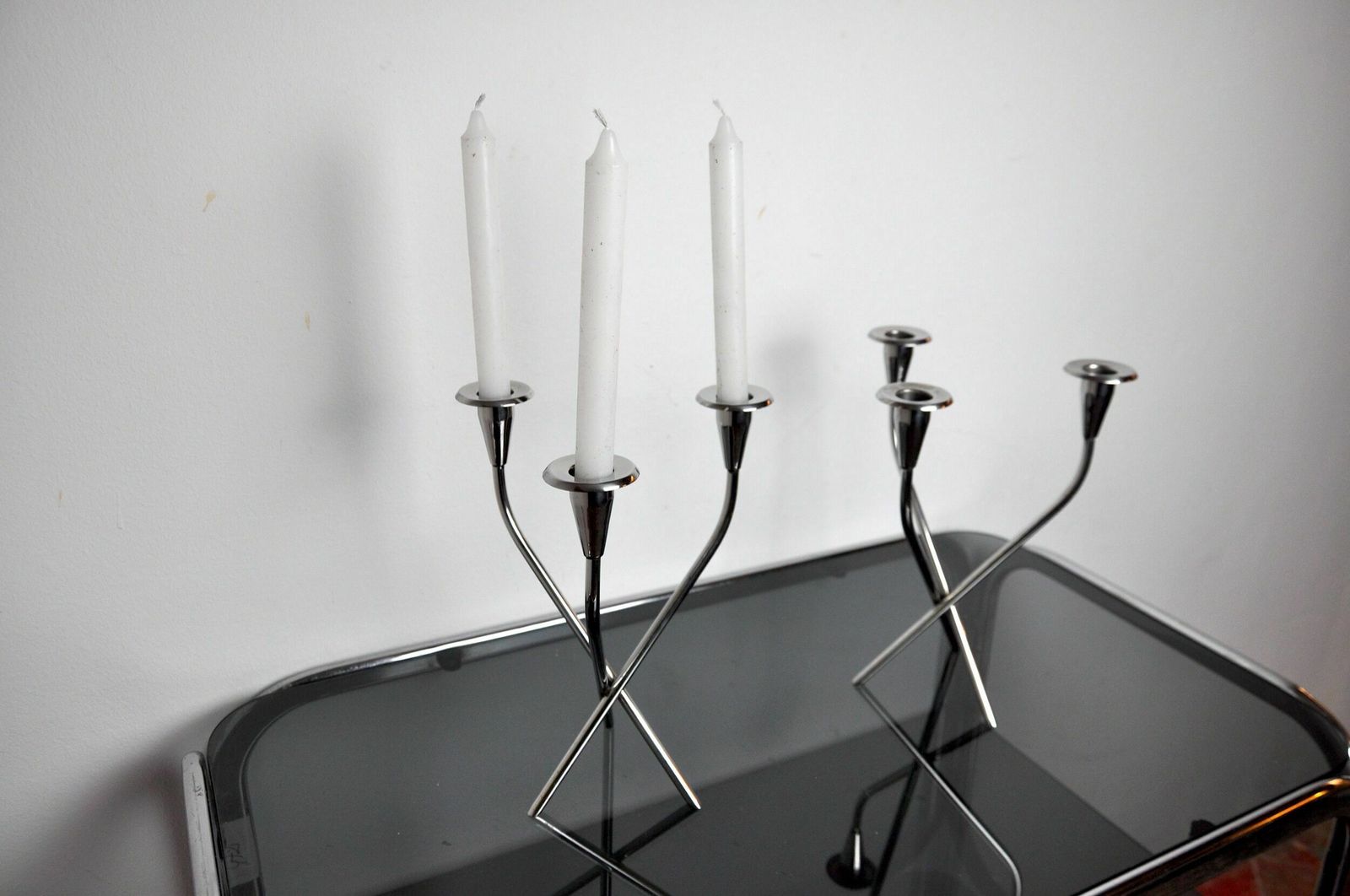 Pair Of Scandinavian 3 Arm Candlesticks In Alpaca, Sweden, 1970 photo buy
