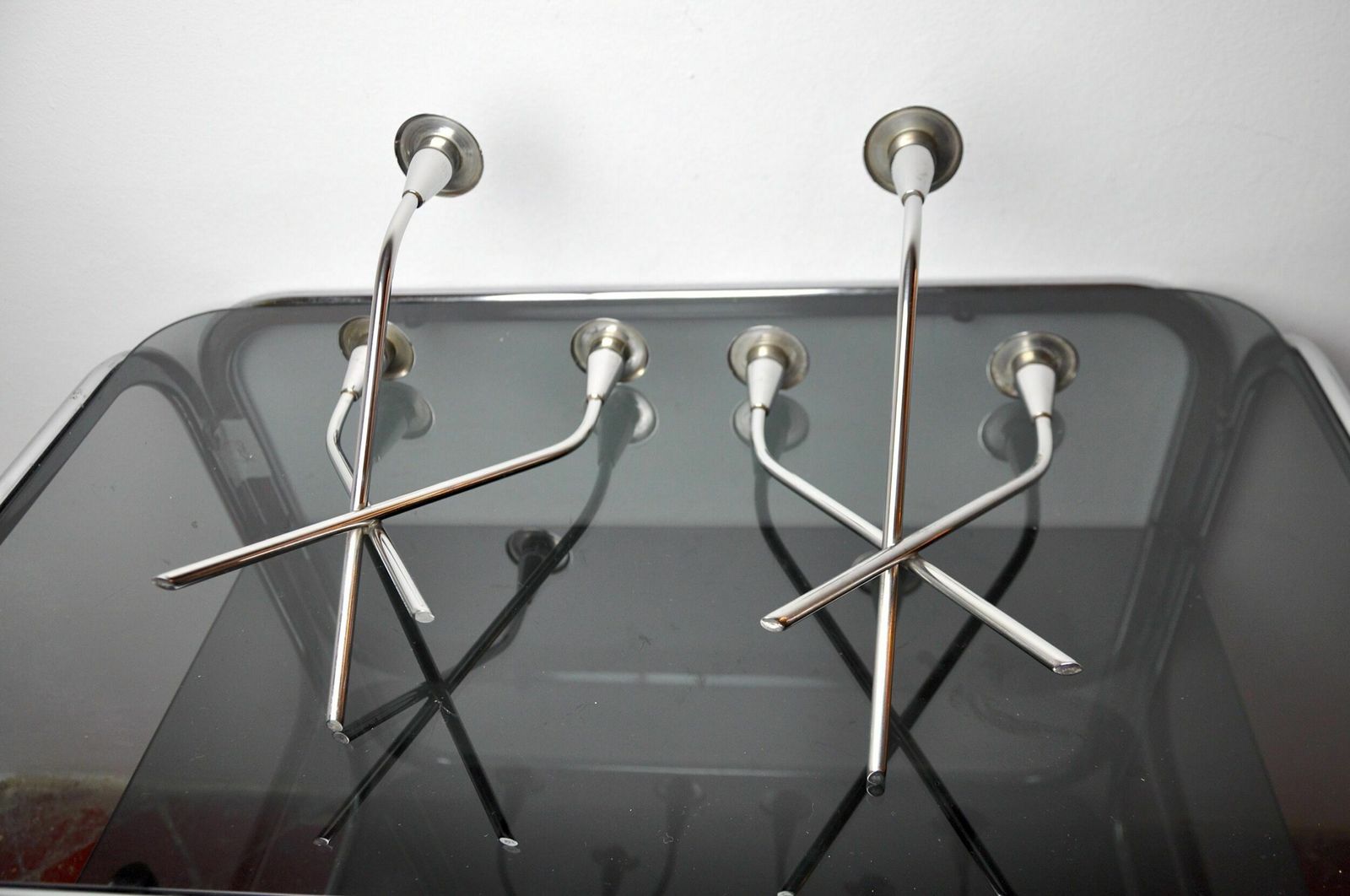 Pair Of Scandinavian 3 Arm Candlesticks In Alpaca, Sweden, 1970 photo vintage