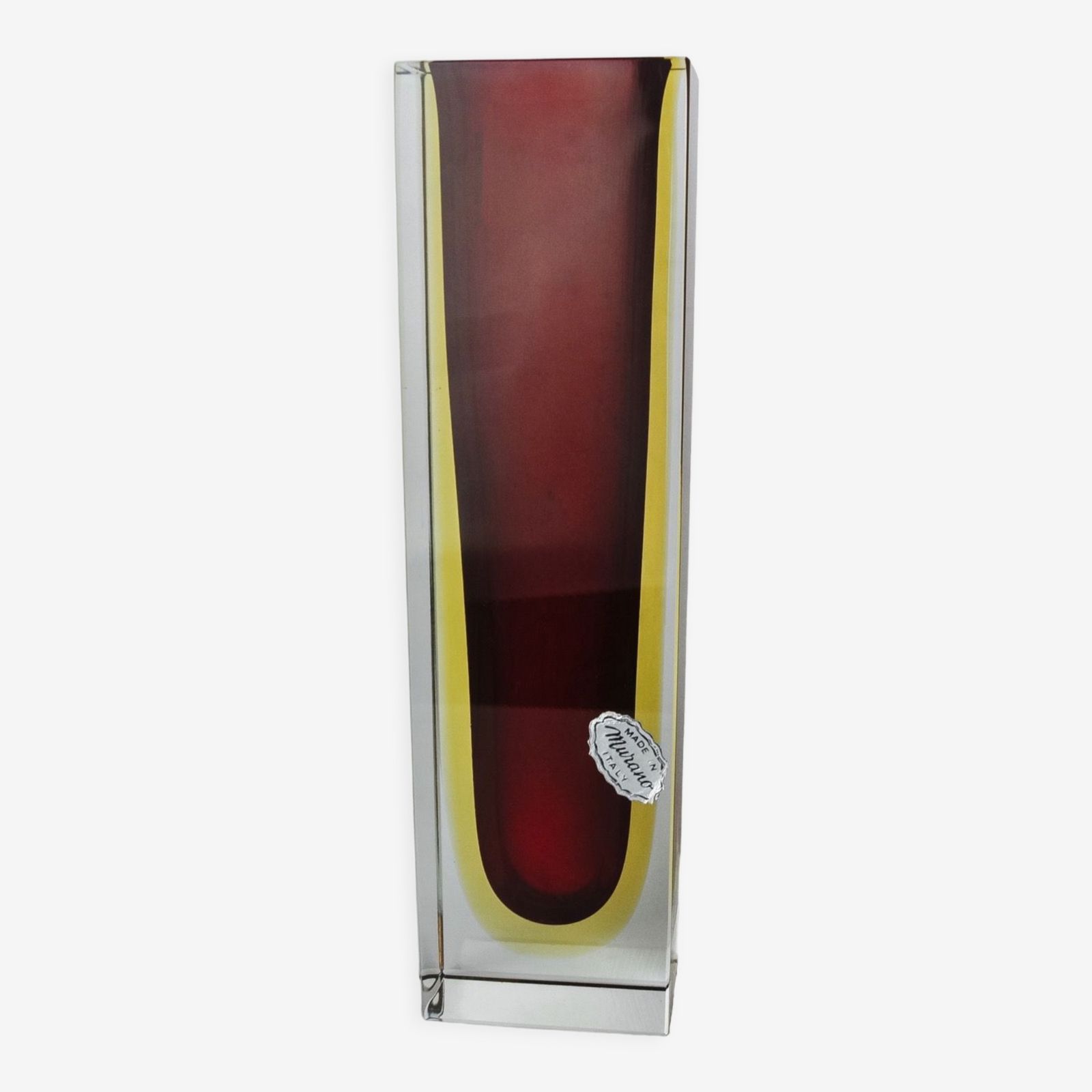 Brown And Yellow Cubic Sommerso Vase By Seguso, Murano, Italy, 1970