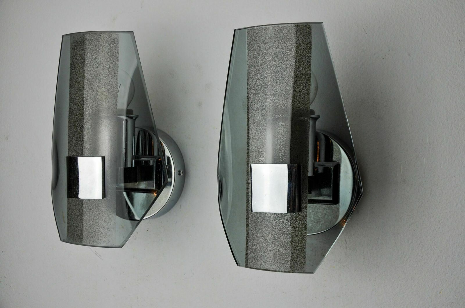 Pair Of Veca Wall Lamps, Black Murano Glass, Italy 1970 photo furniture
