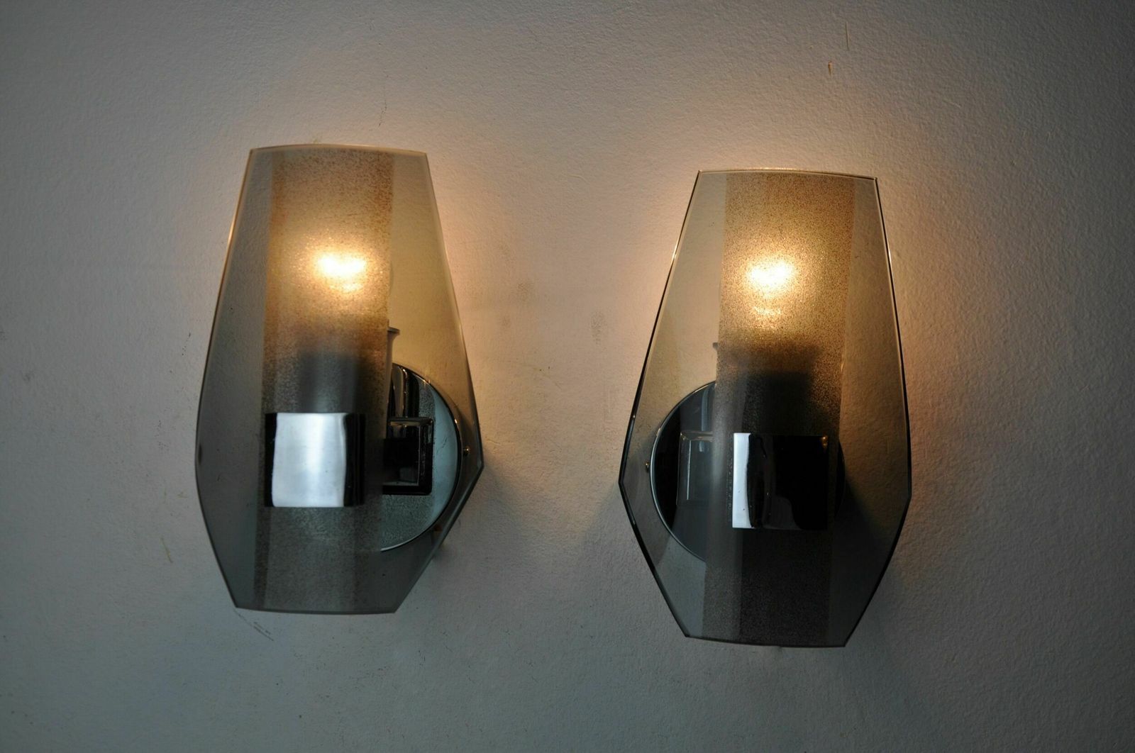 Pair Of Veca Wall Lamps, Black Murano Glass, Italy 1970 photo buy