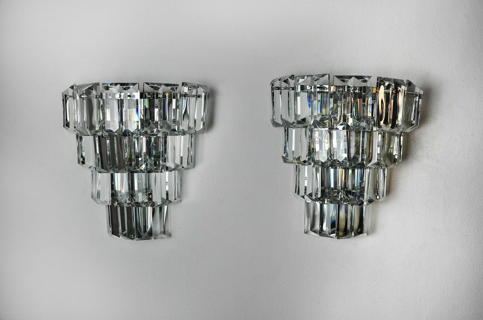 Pair Of Kinkeldey Sconces, 4 Levels, German Cut Crystals, 1970 photo furniture