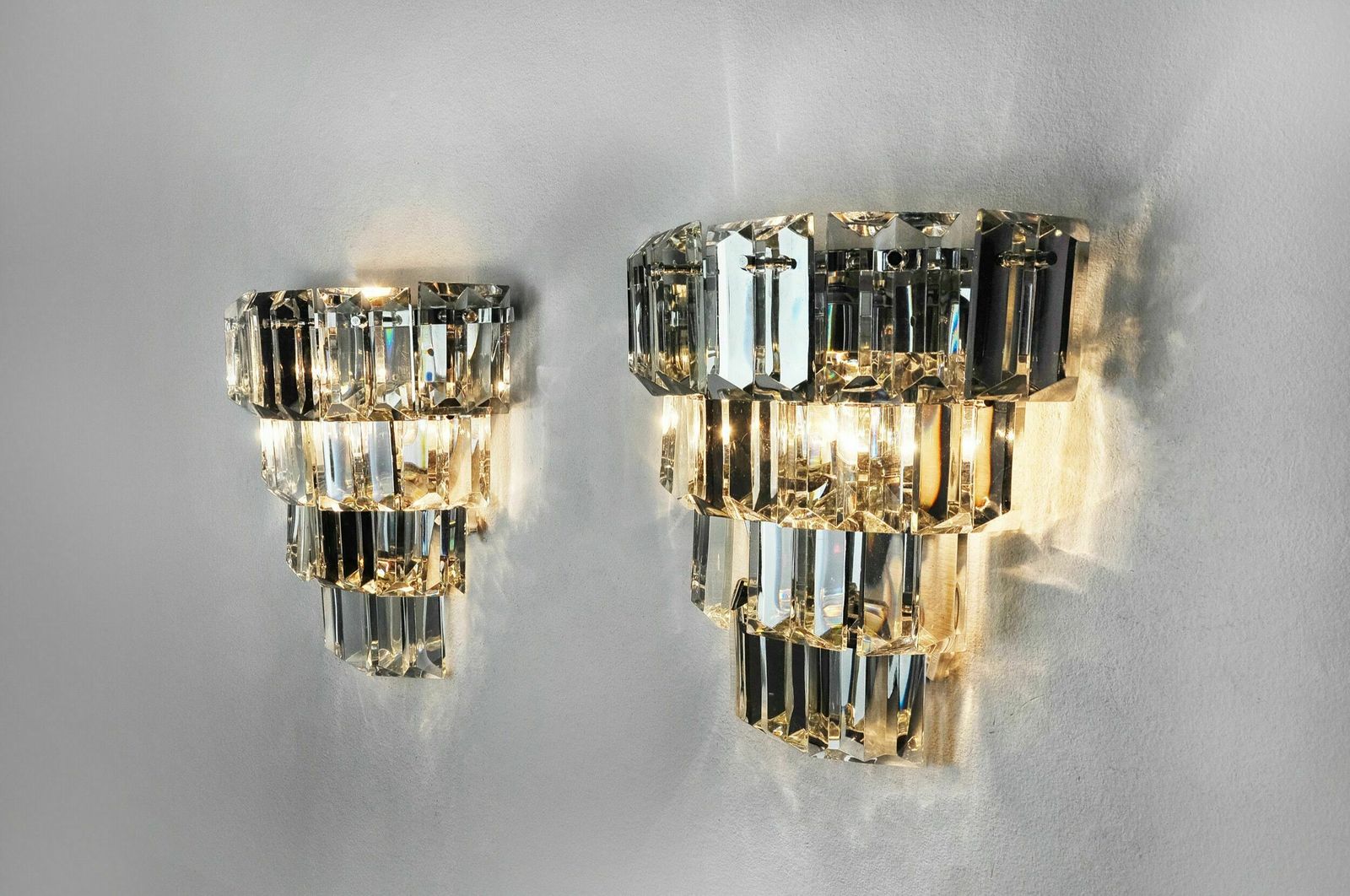 Pair Of Kinkeldey Sconces, 4 Levels, German Cut Crystals, 1970 photo Lighting