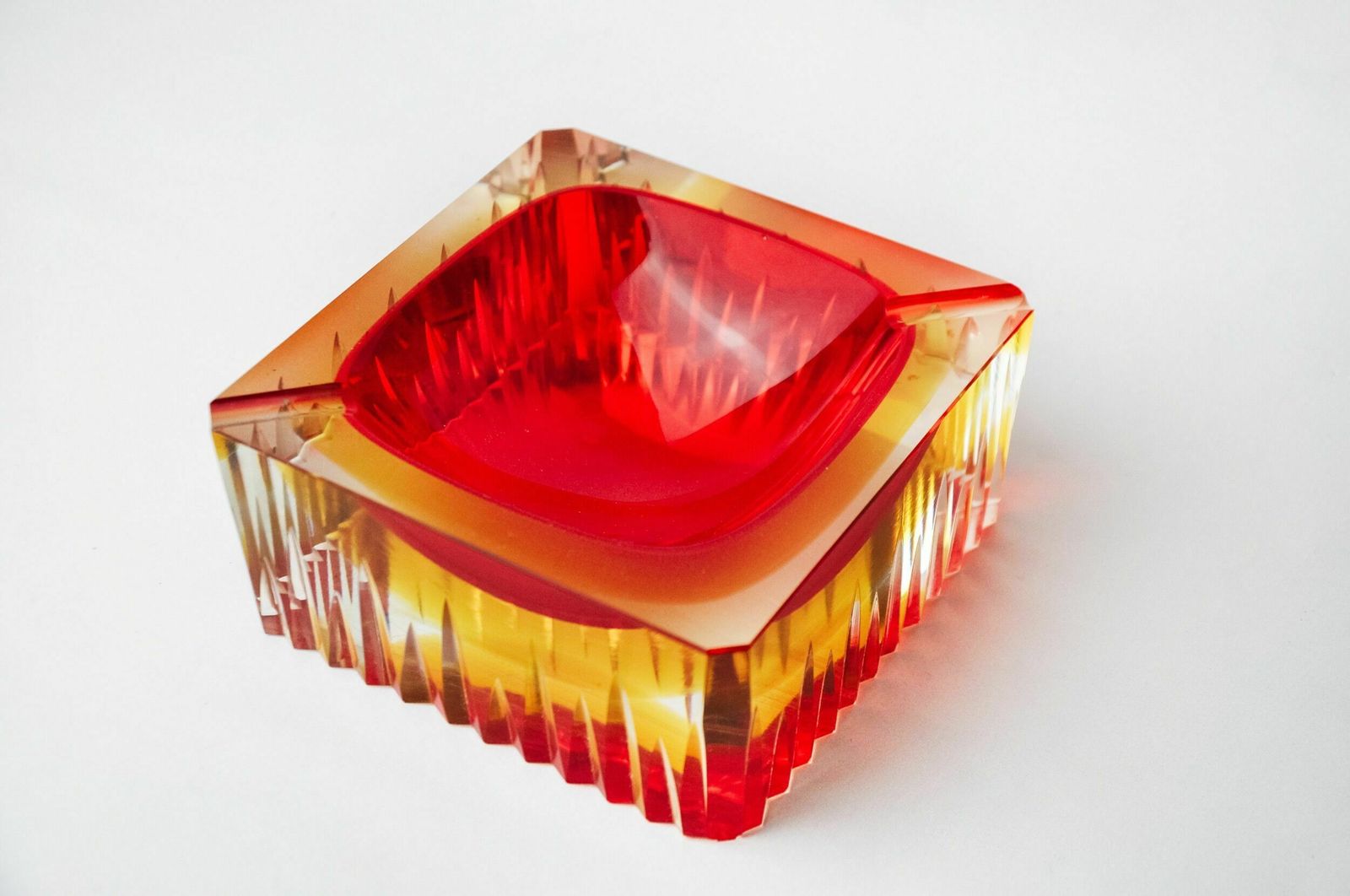Red And Yellow Cubic Sommerso Ashtray By Seguso, Murano, Italy, 1970 photo 727.0