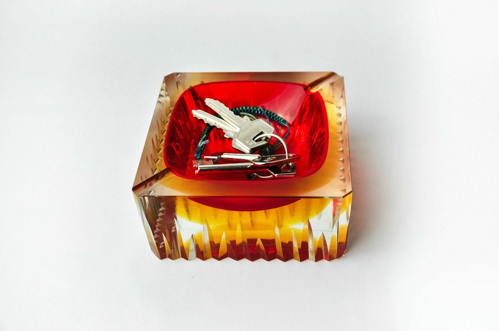 Red And Yellow Cubic Sommerso Ashtray By Seguso, Murano, Italy, 1970 photo buy