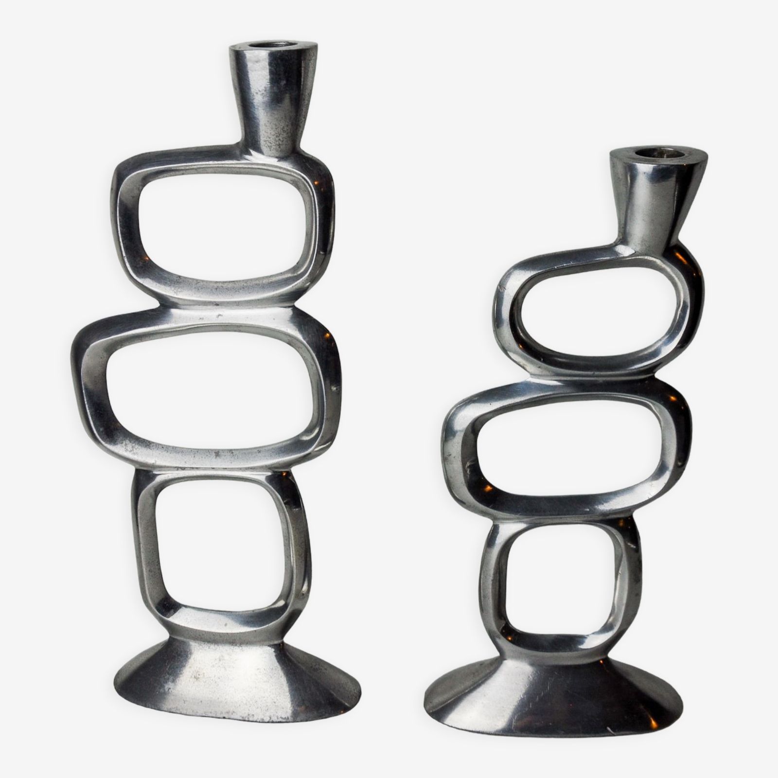 Pair Of Circle Candlesticks By Matthew Hilton, England, 1980