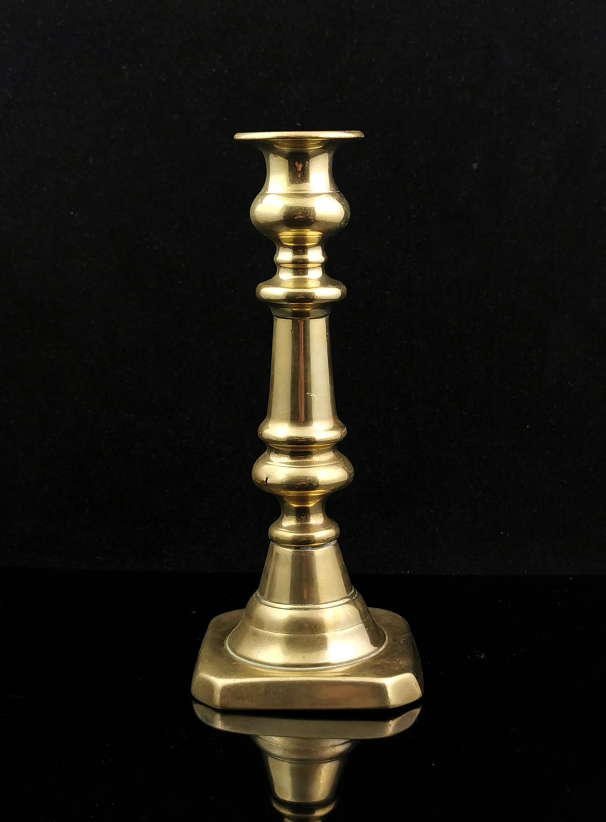 Antique Victorian Brass Ejector Candlestick, Single