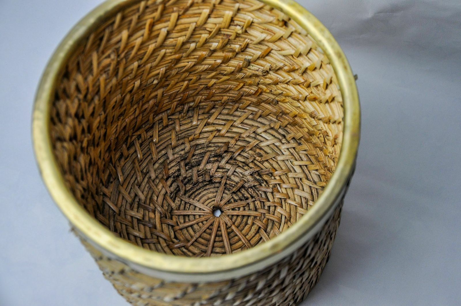 Rattan And Brass Book Holder Basket, Italy, 1970s photo vinterior