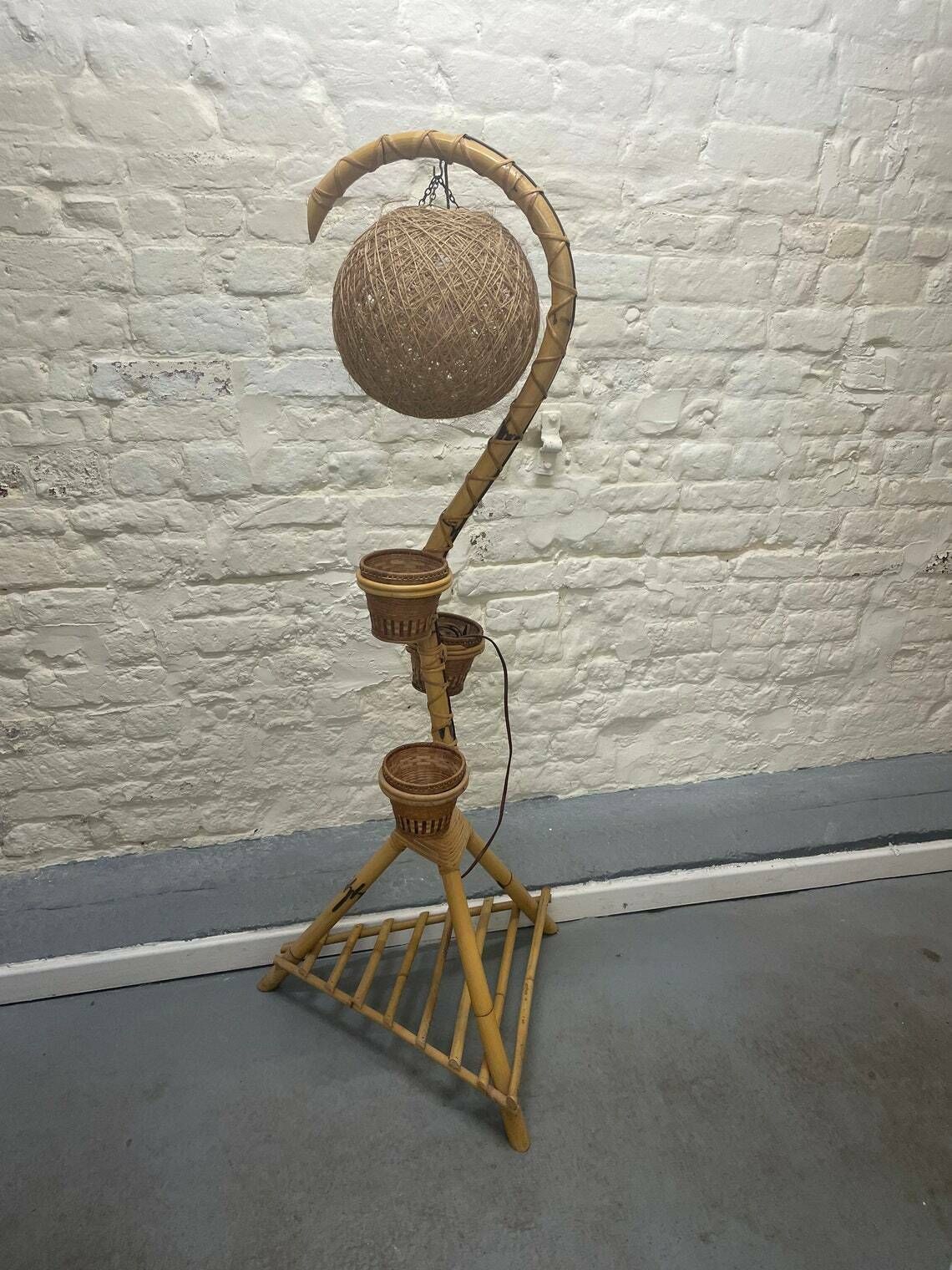 Rare Vintage Light Standard Lamp Bamboo Tiki Plant Stand photo buy