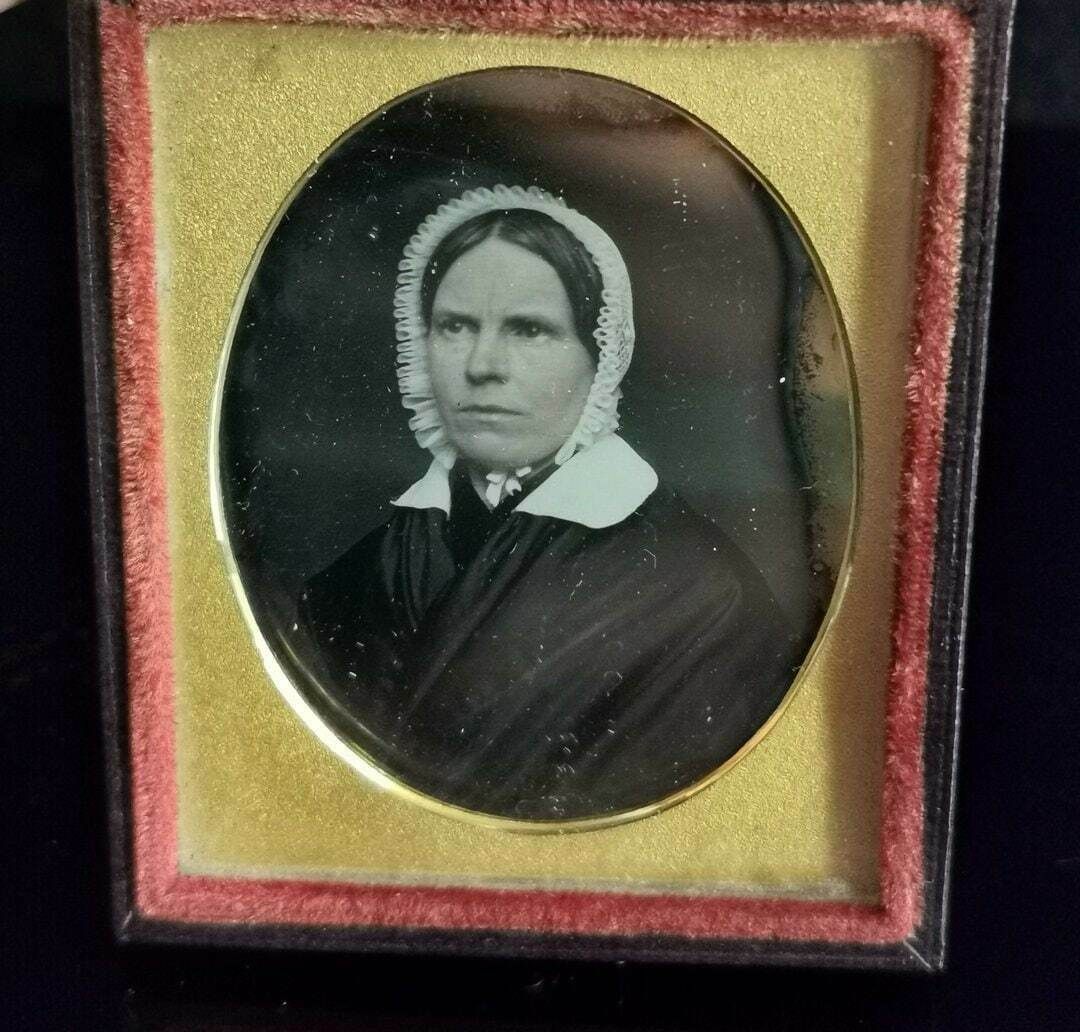 Antique Victorian Daguerreotype Photograph, Lady In A Bonnet