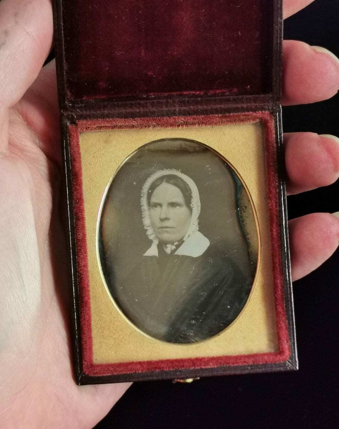 Antique Victorian Daguerreotype Photograph, Lady In A Bonnet photo furniture