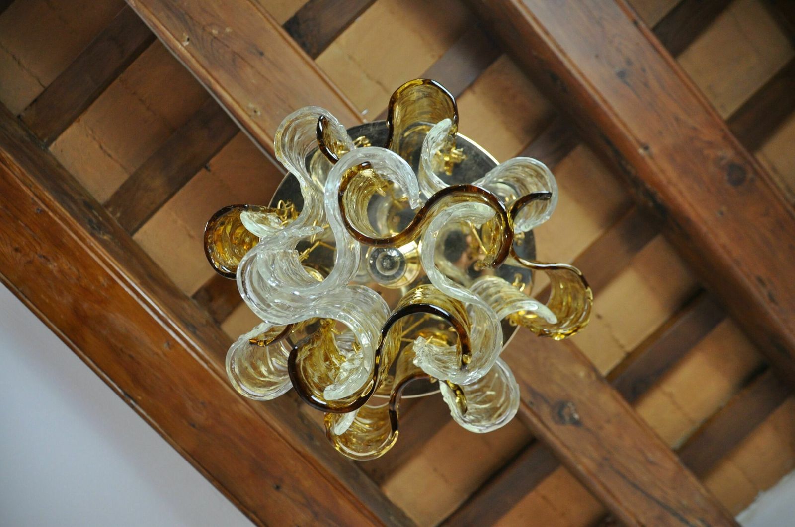 Two Tone Chandelier By Zero Quattro, Orange And Transparent Murano Glass, Italy, 1970 photo buy