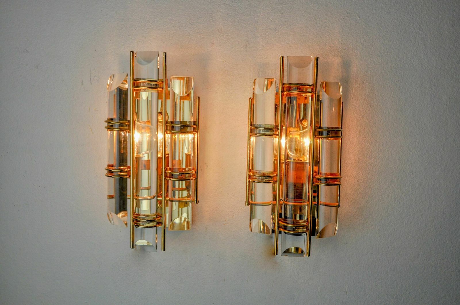 Pair Of Venini Sconces, Half Moon Glass, Murano, Italy 1970 photo for sale