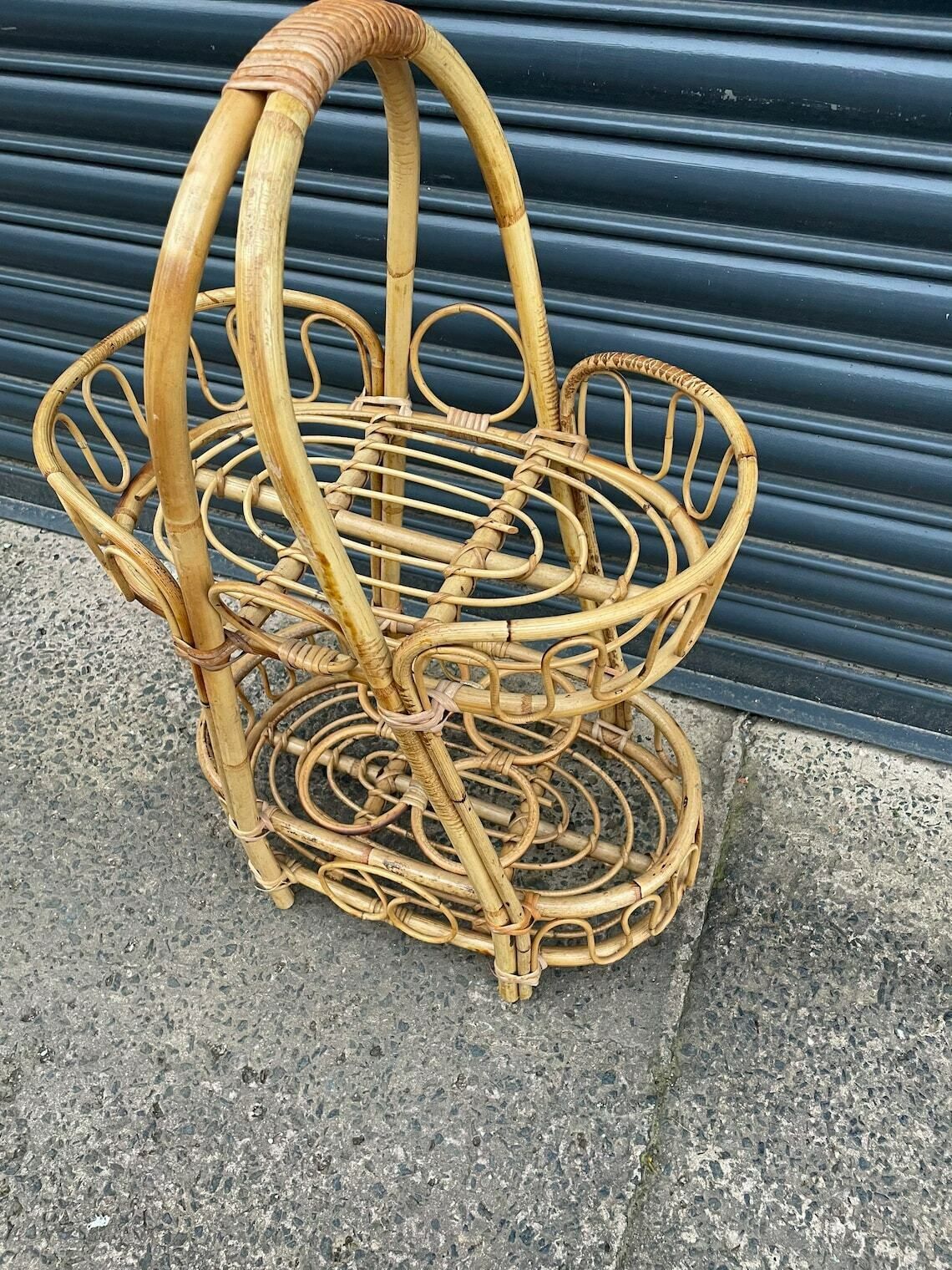 Vintage Bamboo Wine Basket Tiki Franco Albini Style photo furniture