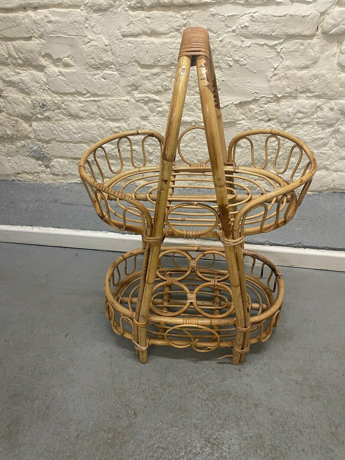 Vintage Bamboo Wine Basket Tiki Franco Albini Style photo buy