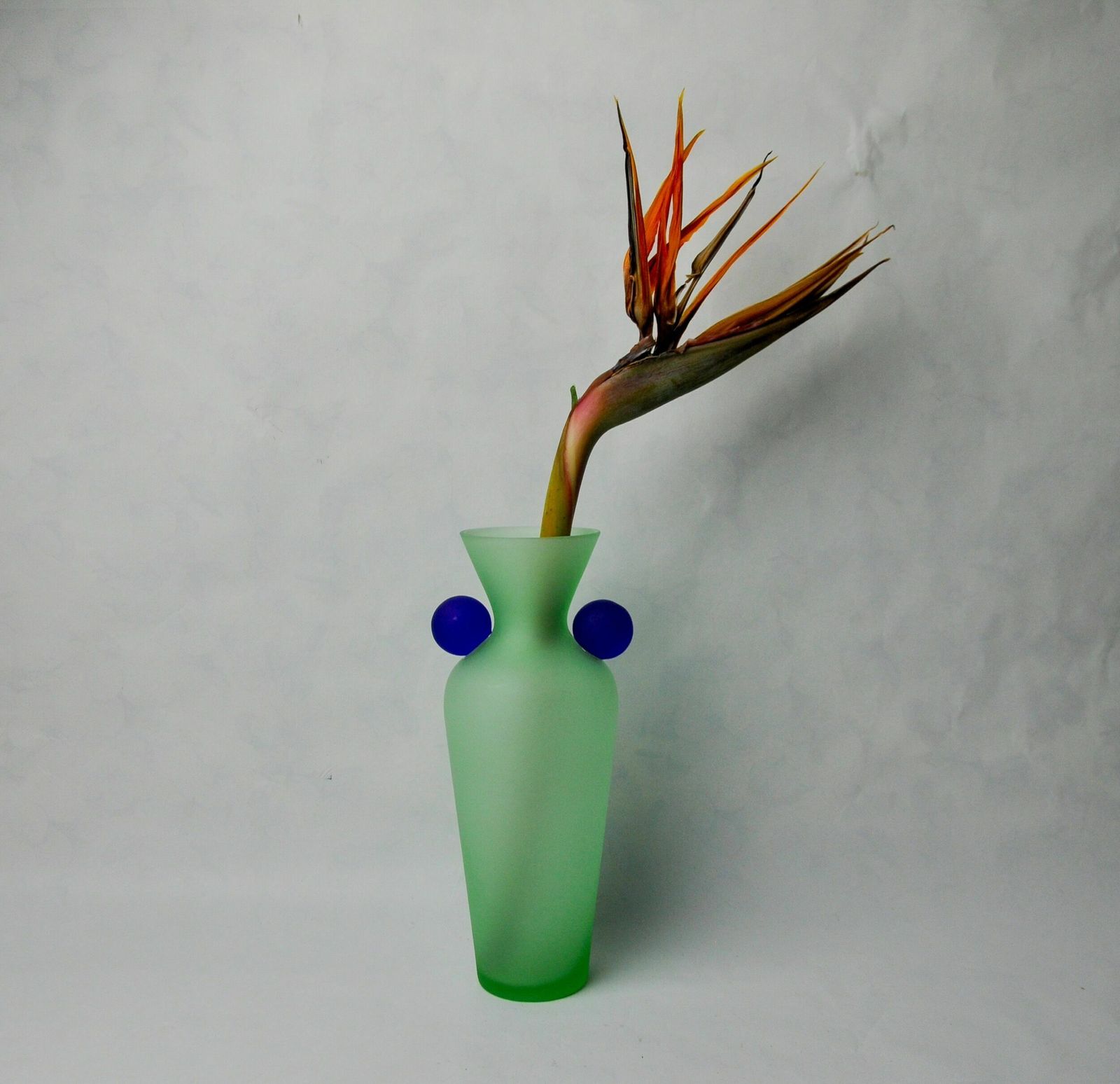 Green And Blue Satin Murano Glass Vase, Menphis Style, Italy, 1980 photo for sale