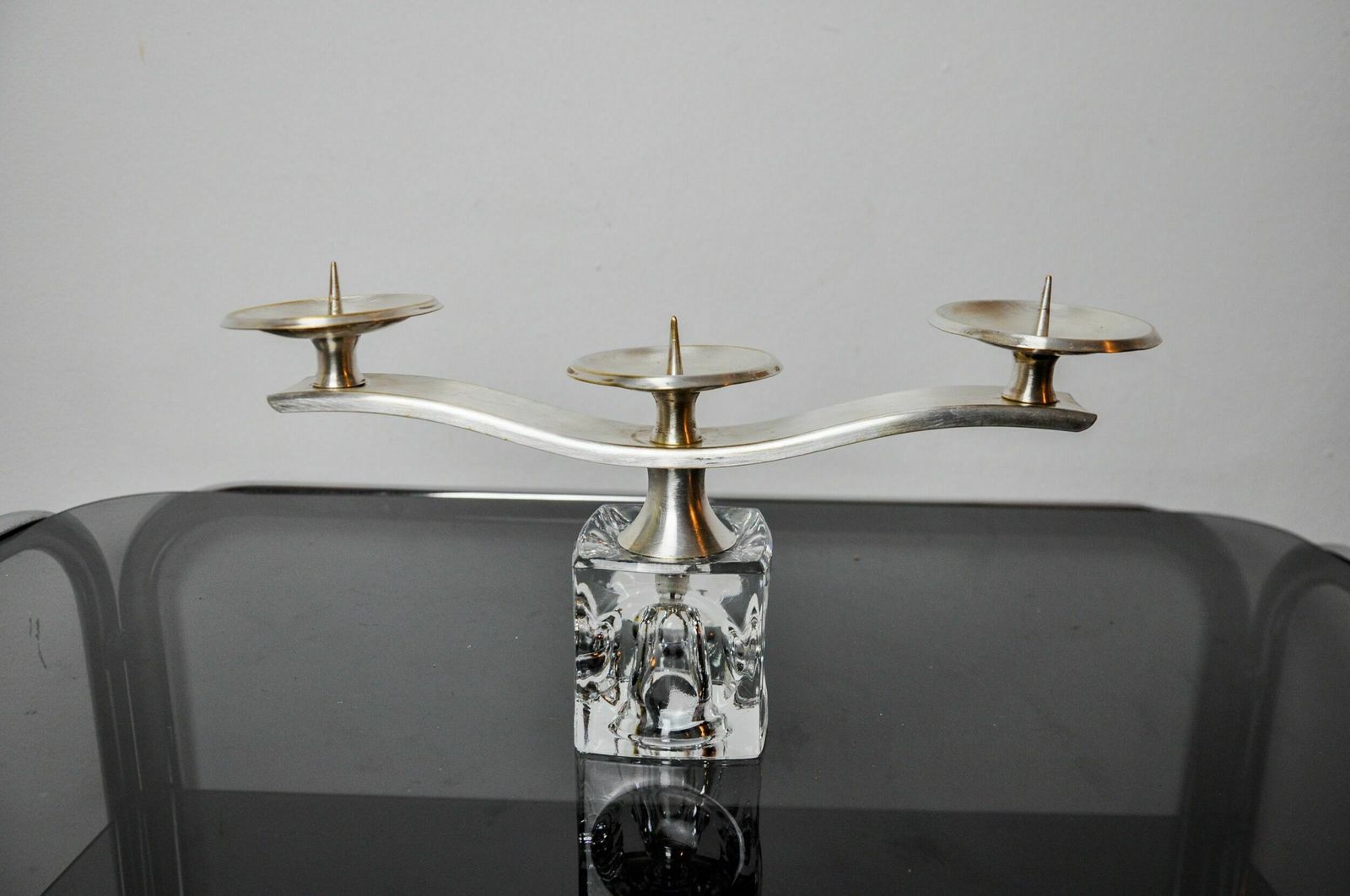 Ice Candle Holder By Peill & Putzler, 3 Flames, Glass And Silver Metal, Germany, 1970 photo buy