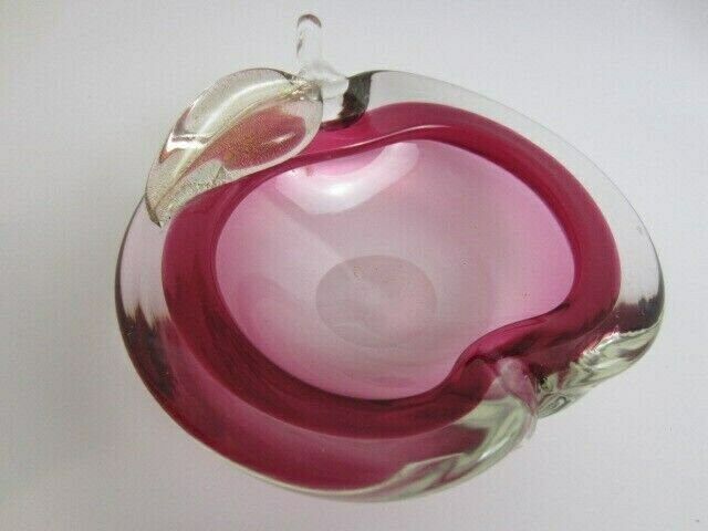 Archimede Seguso Pink With 24k Gold Flakes Art Glass Murano Sommerso Apple Bowl photo Home Decor