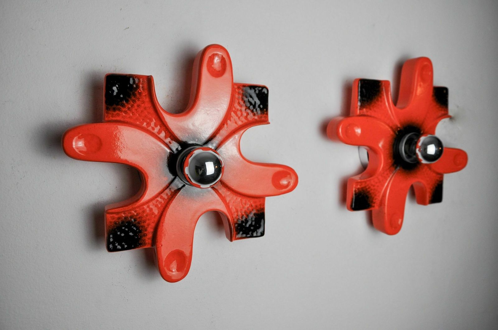 Pair Of Puzzle Sconces By Hustadt Leuchten Red Ceramics, Germany, 1960 photo Lighting