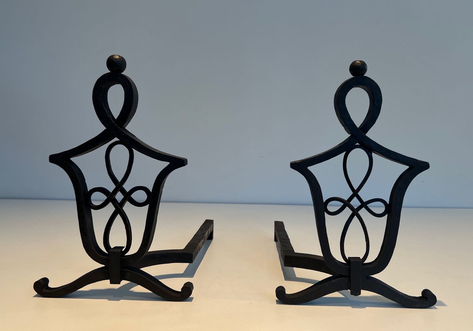 Pair Of Wrought Iron Andirons In The Style Of Raymond Subes photo furniture