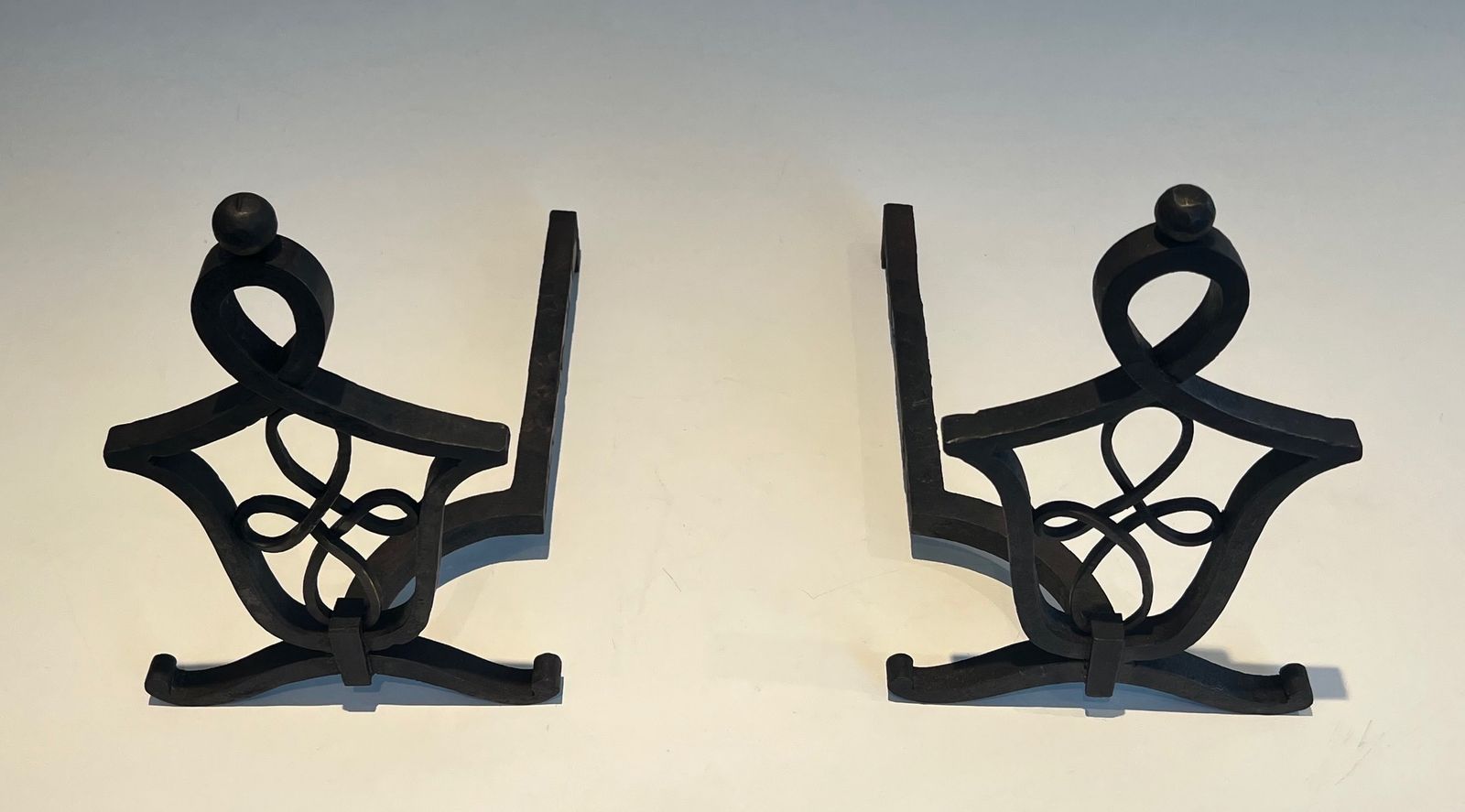 Pair Of Wrought Iron Andirons In The Style Of Raymond Subes photo 1150.0