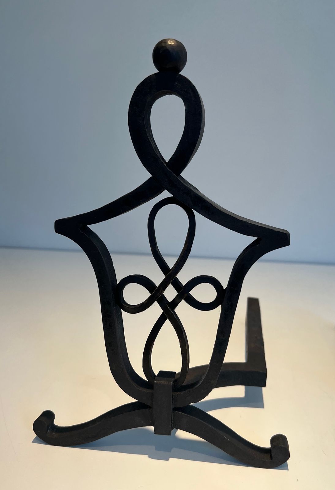 Pair Of Wrought Iron Andirons In The Style Of Raymond Subes photo vintage