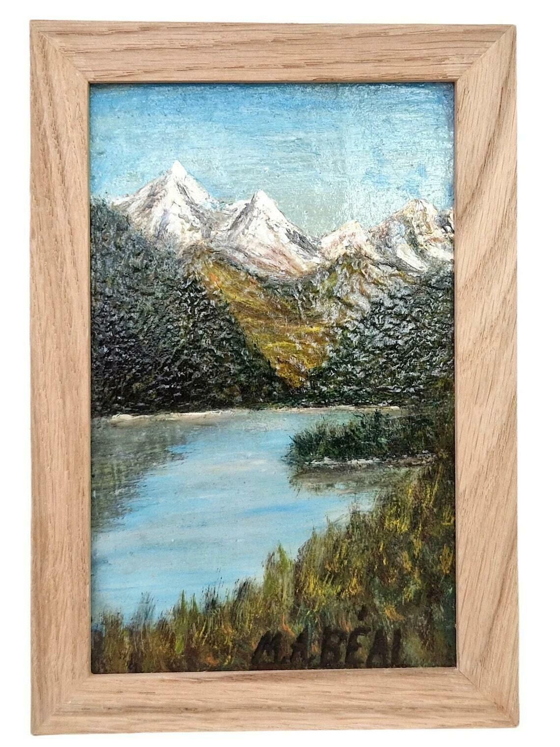 Alps Mountains And Lake Oil Landscape Painting Original Signed Mountainscape Wall Art photo furniture