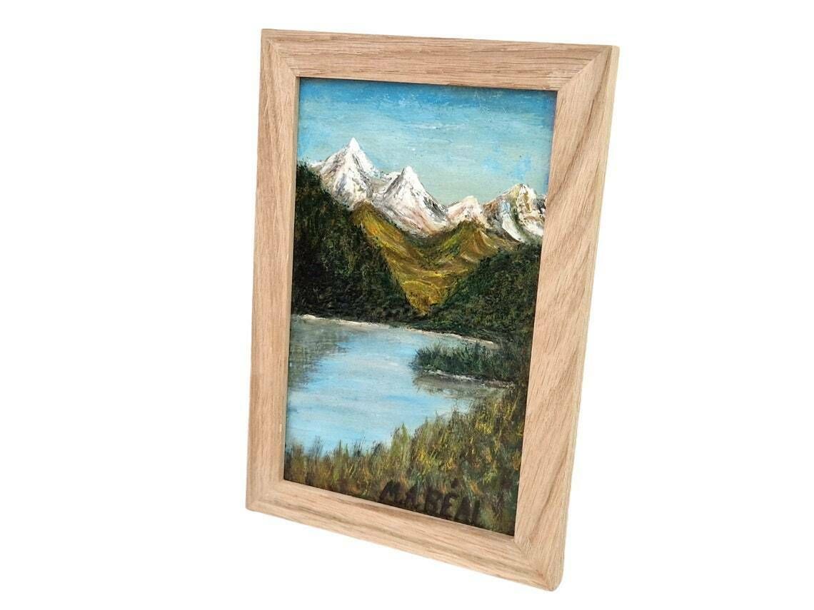 Alps Mountains And Lake Oil Landscape Painting Original Signed Mountainscape Wall Art photo for sale