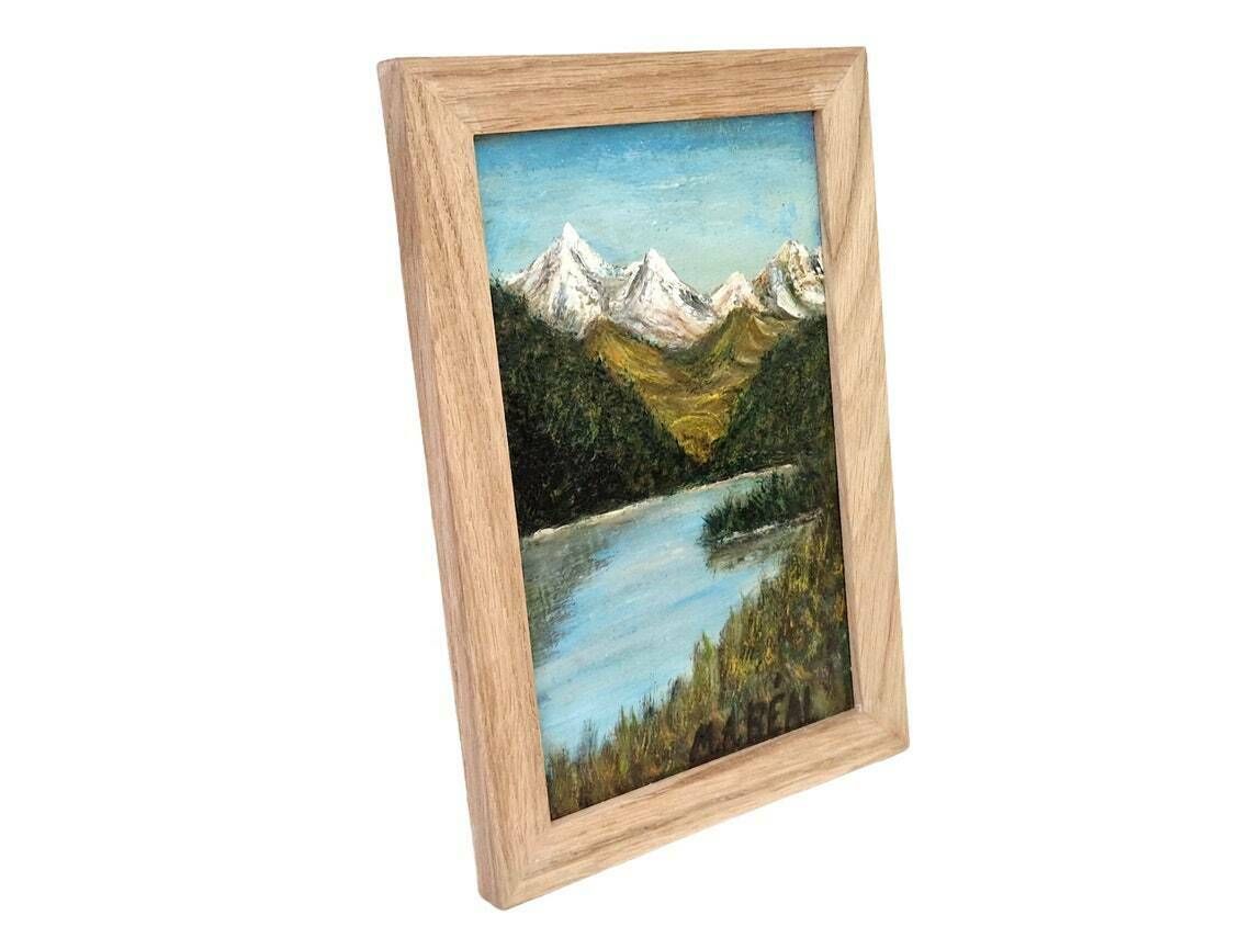 Alps Mountains And Lake Oil Landscape Painting Original Signed Mountainscape Wall Art photo Art