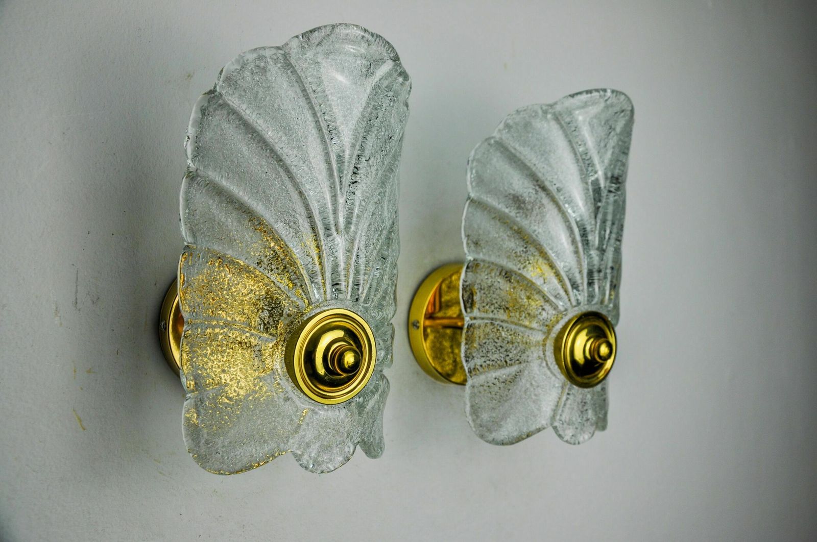 Pair Of Frosted Leaf Sconces, Murano Glass, Italy, 1970 photo 1398.0