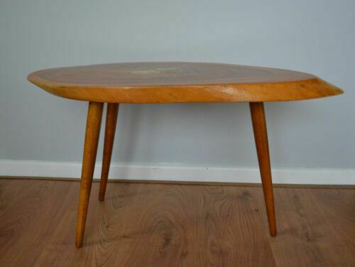 Mid 20th Century Coffee Table With Live Edge And Painted Map Of Fiji Islands photo buy