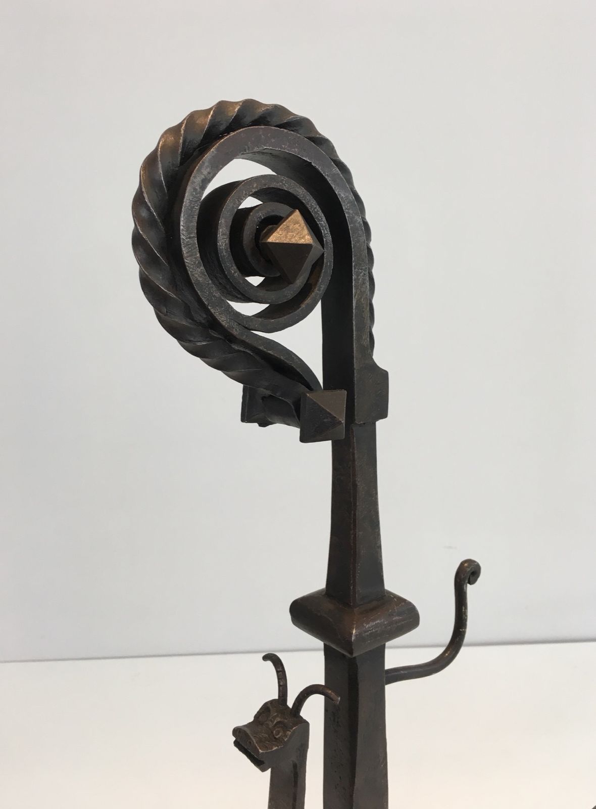 Pair Of Important Wrought Iron Andirons Representing A Snail photo buy