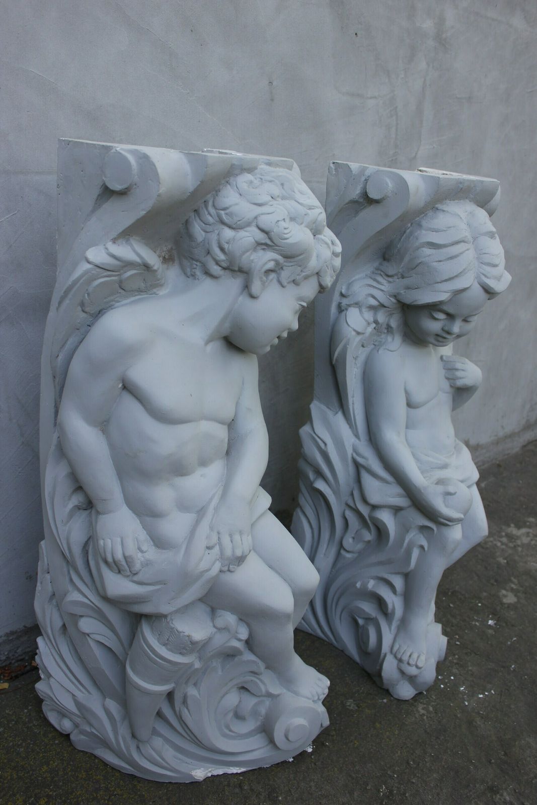 Pair Cherubs Console Gypsum Sculptures Fireplace Or Door Surround House Architectural Pieces Statue Mold photo 2260.0