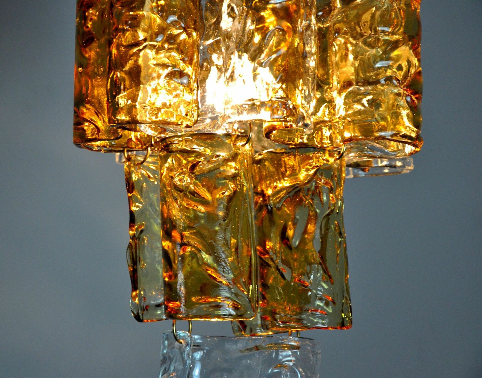 photo furniture Two Tone Cascade Chandelier By Zero Quattro, Orange And Transparent Murano Glass, Italy, 1970