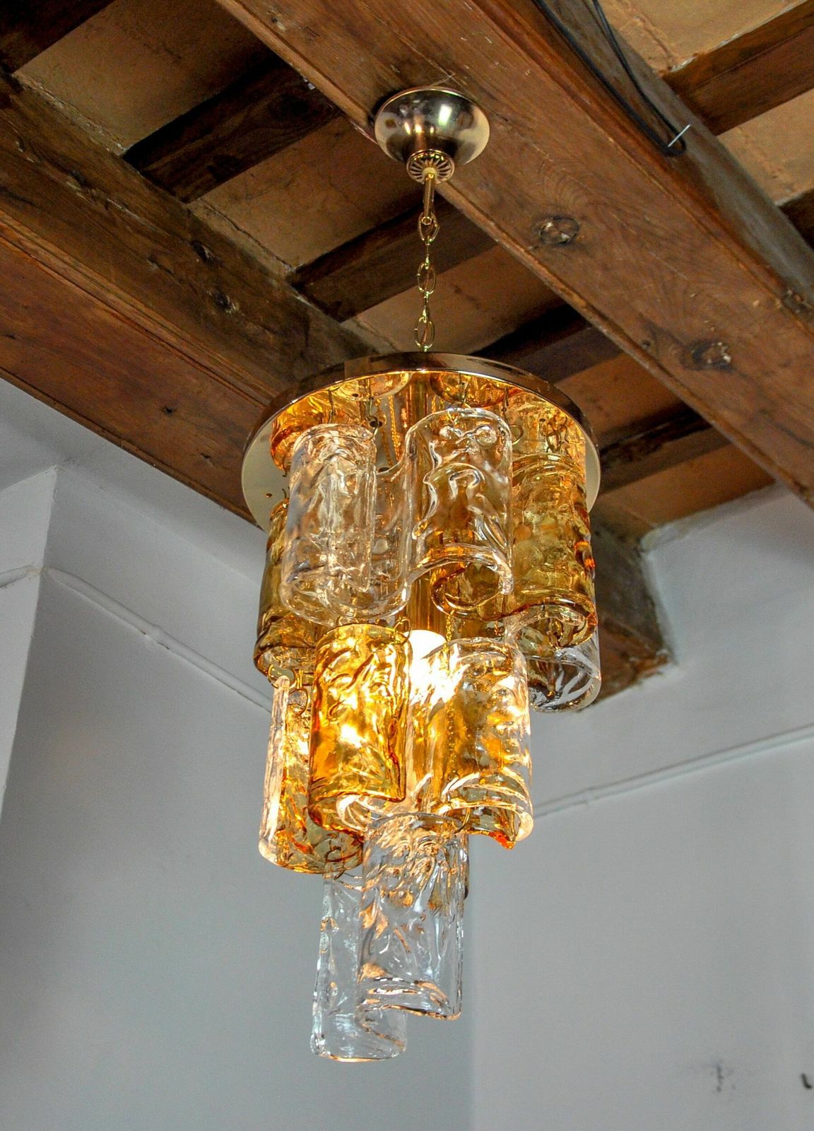 Two Tone Chandelier By Zero Quattro, 3 Levels, Orange And Transparent Murano Glass, photo vinterior