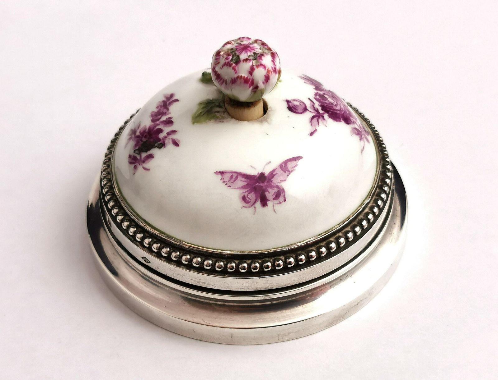 Antique French Silver And Ceramic Door Bell Push, Bell Ringer photo vintage