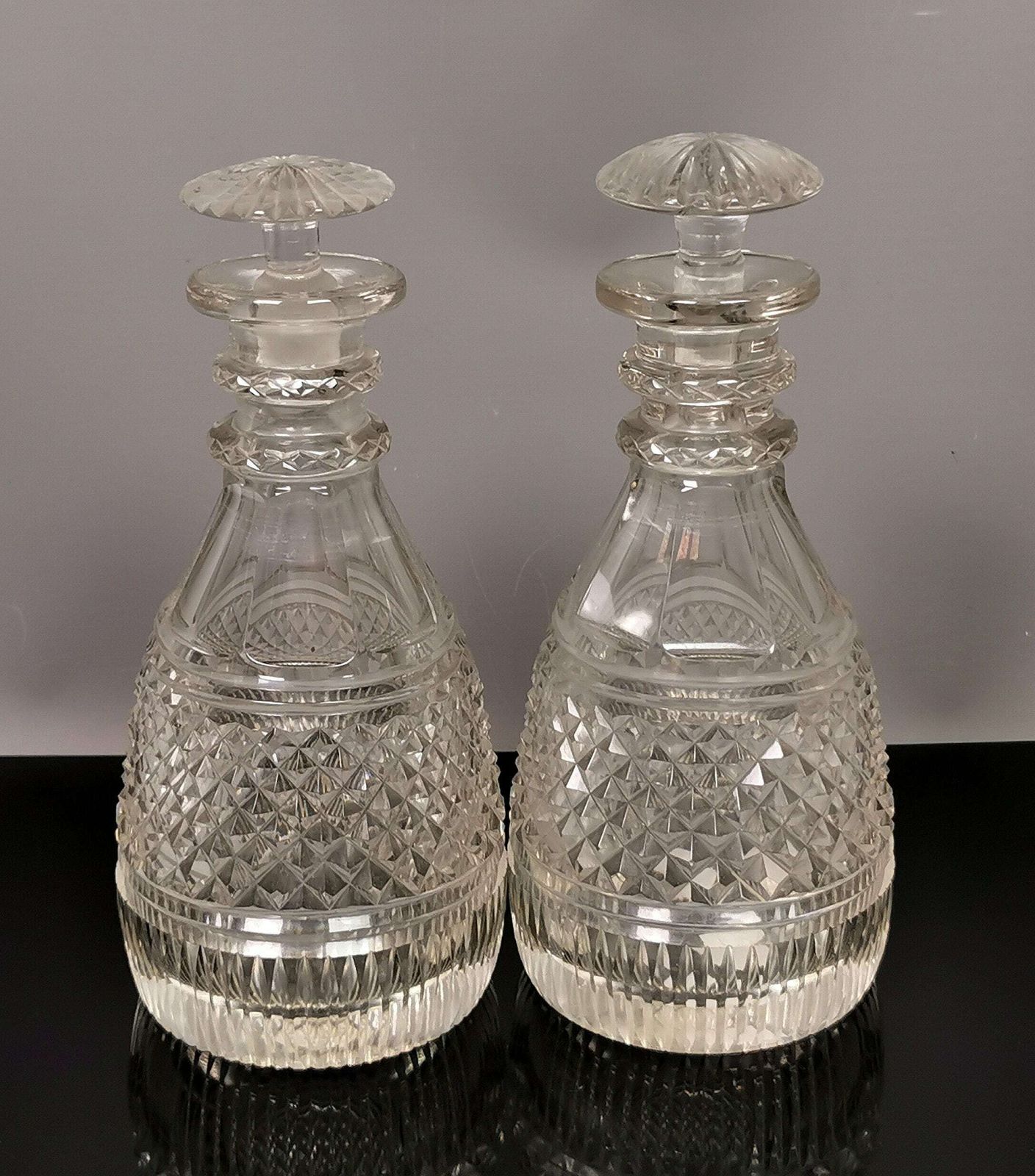 Antique Georgian Glass Decanters, Pair, Cut Glass photo furniture