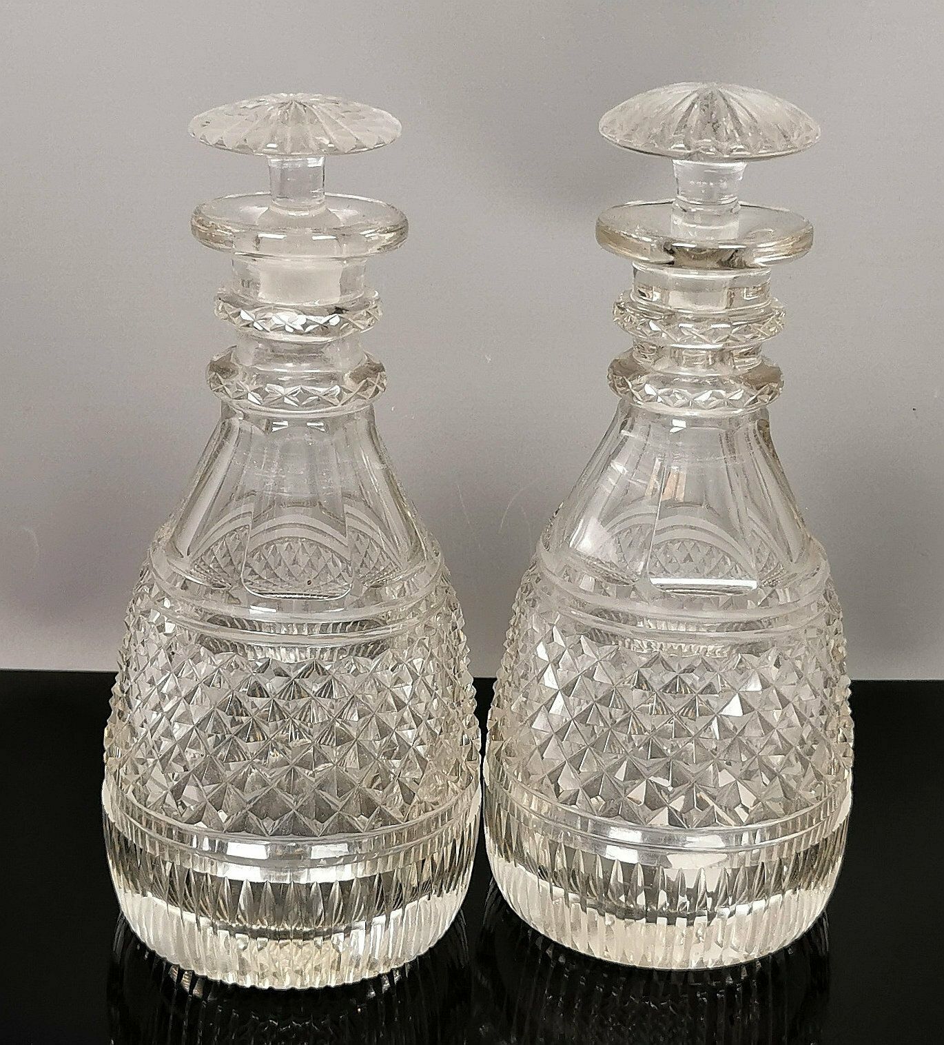 Antique Georgian Glass Decanters, Pair, Cut Glass photo for sale