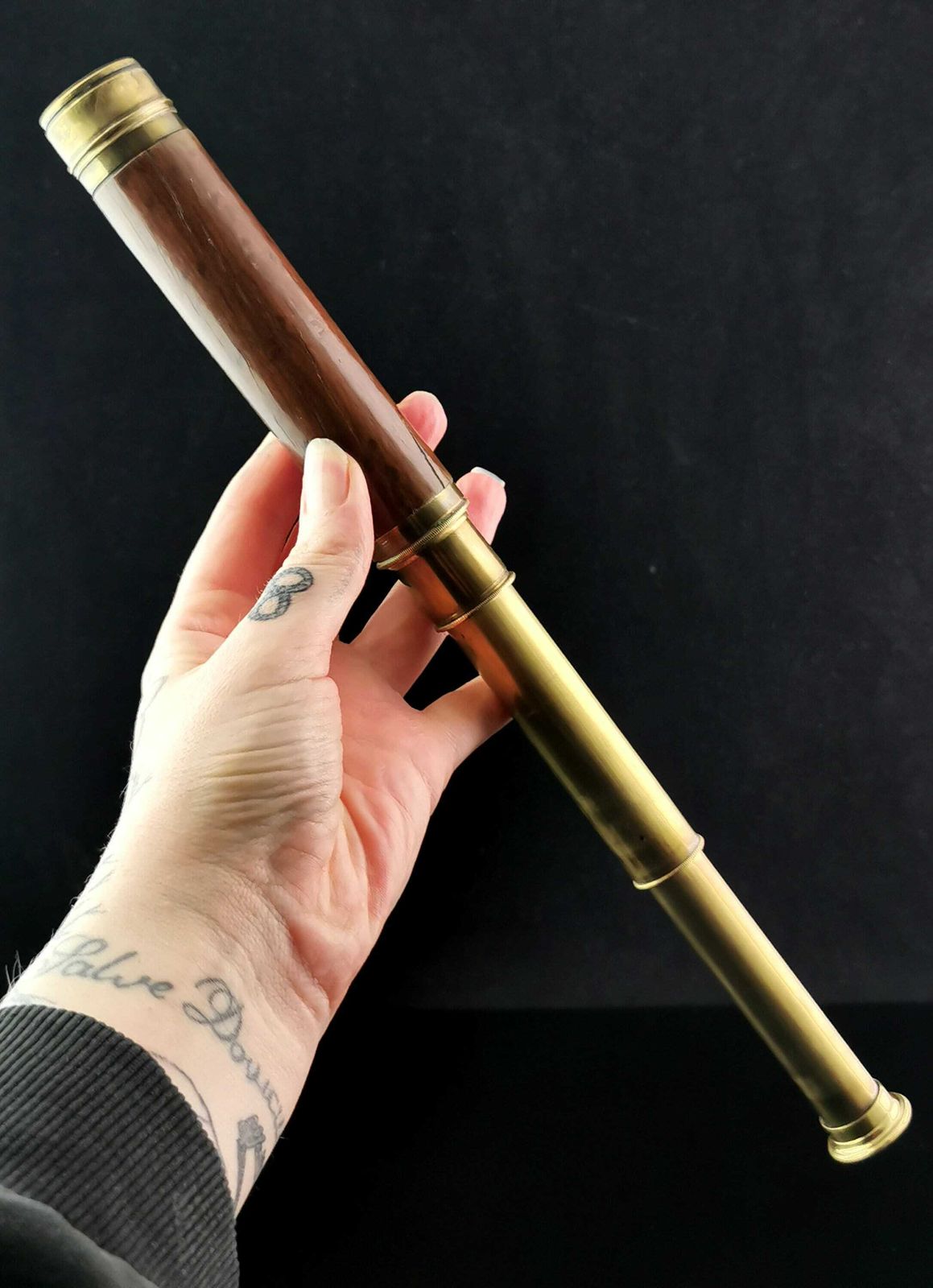 Antique Victorian Telescope, Brass And Mahogany photo vinterior